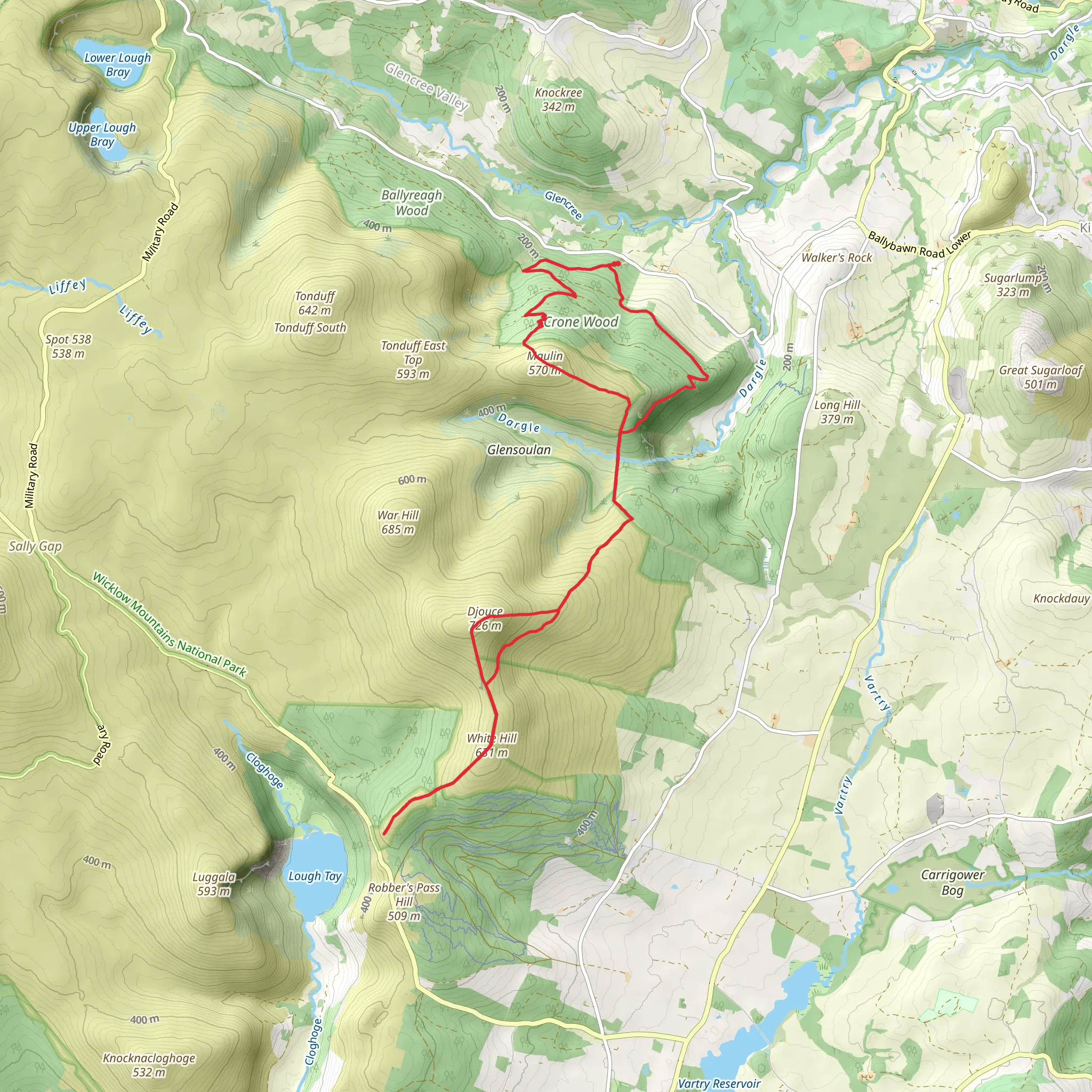 Crone, Lough Tay, Djouce & Maulin mobile static map
