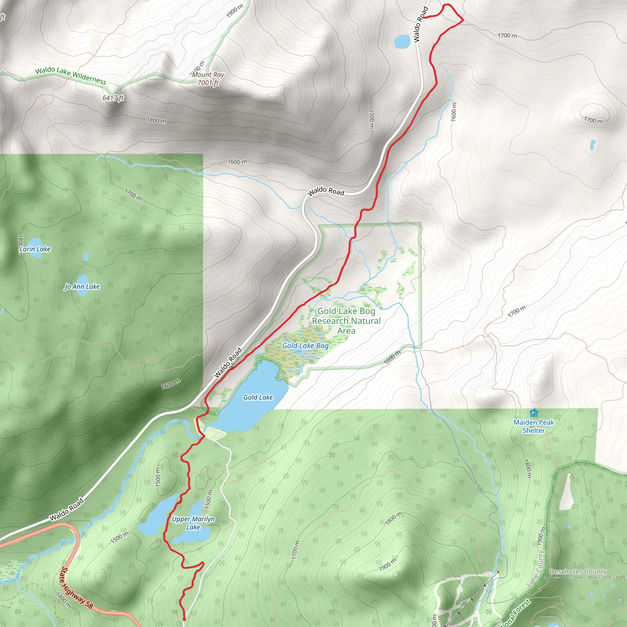 Upper Marilyn Lake and Gold Lake Trail mobile static map