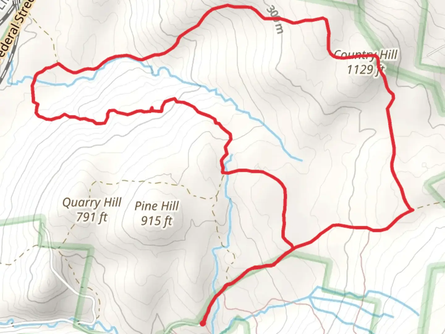 An image depicting the trail Pond Brook and Country Hill Loop Trail and its surrounding area.