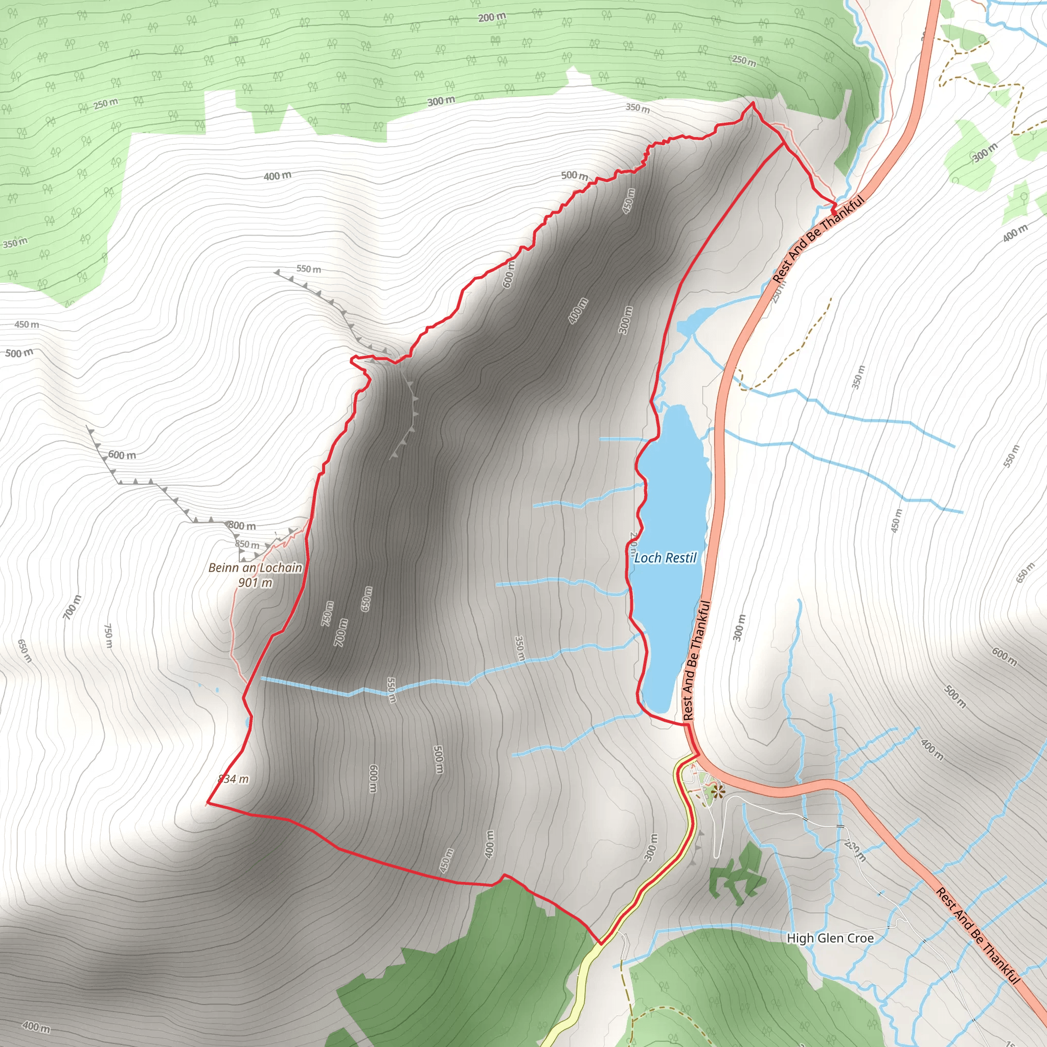 Beinn an Lochain and Loch Restil Loop mobile static map