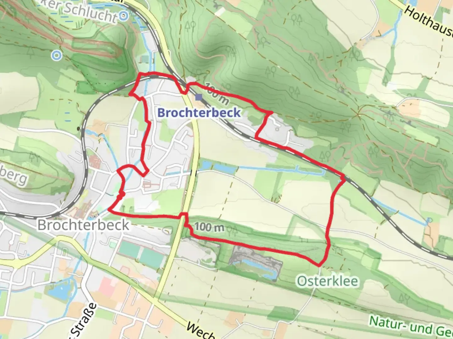 An image depicting the trail Teutoschleife Tecklenburger Bergpfad Teutoschleifchen Loop and its surrounding area.
