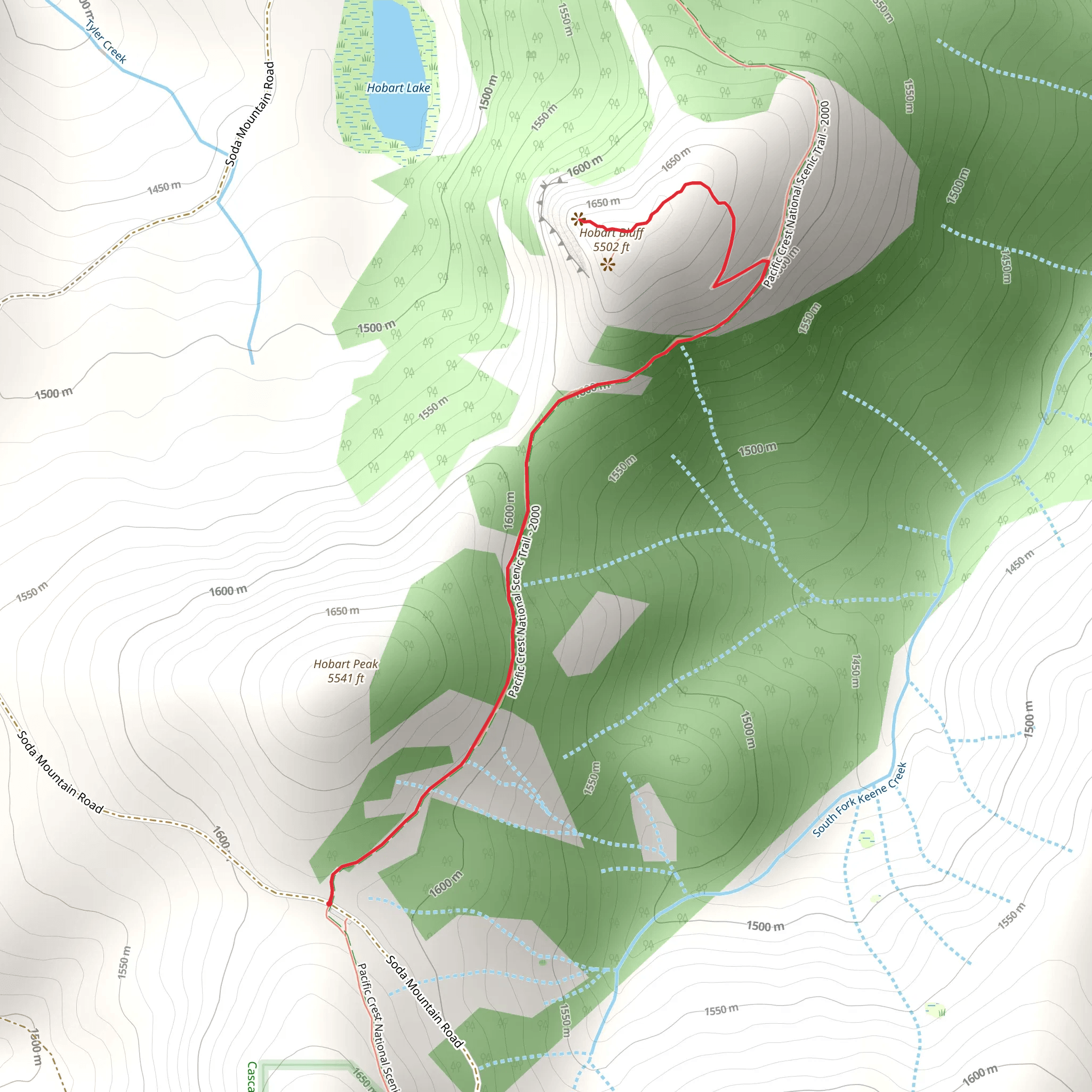 Hobart Bluff via PCT mobile static map
