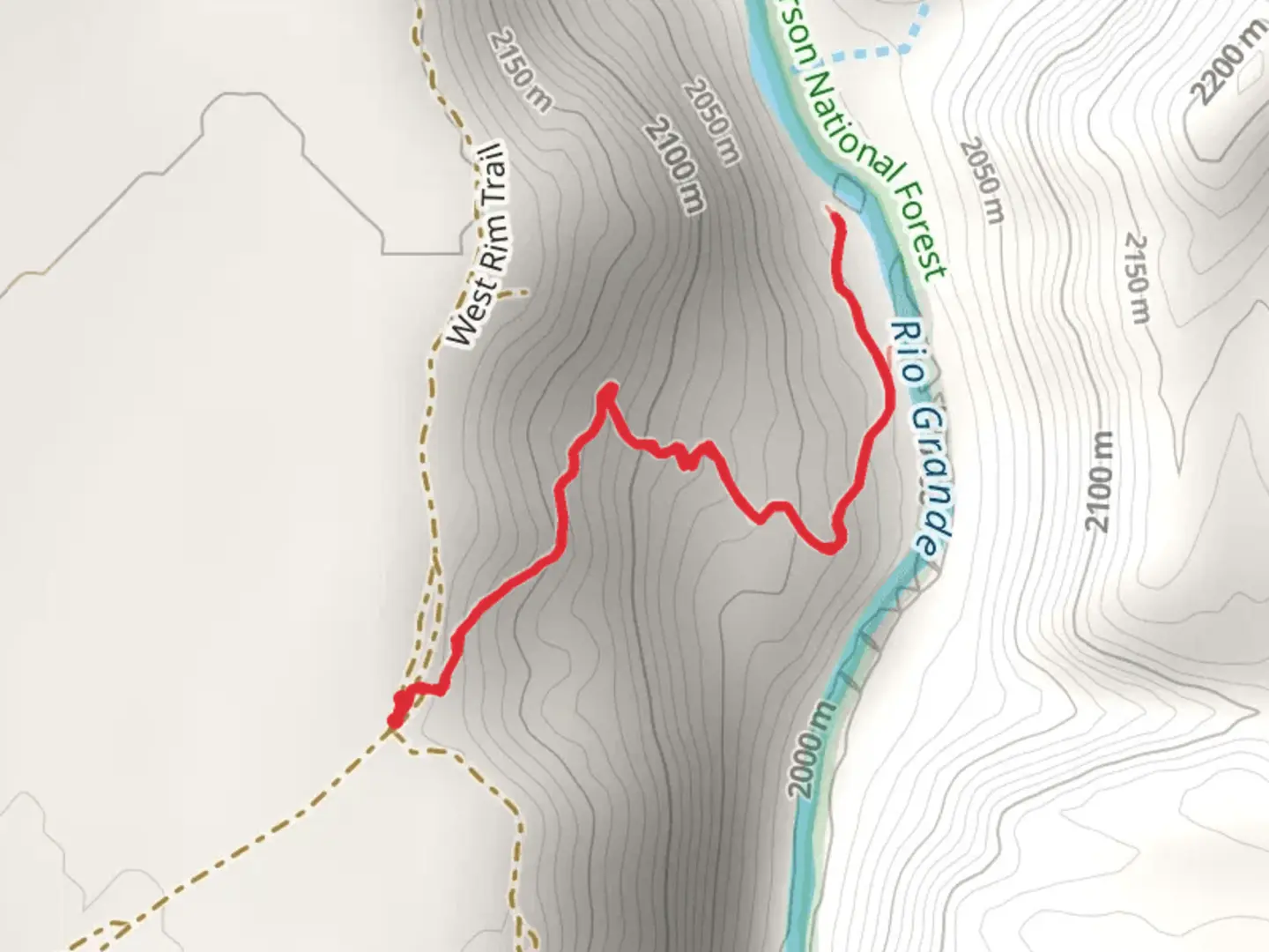 An image depicting the trail Rio Grande Out and Back and its surrounding area.