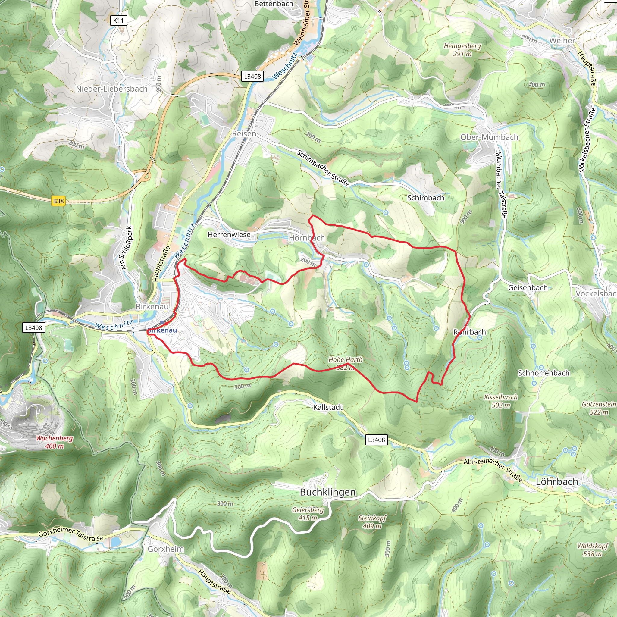 Birkenau to Hohe Harth and Hornbach Loop mobile static map