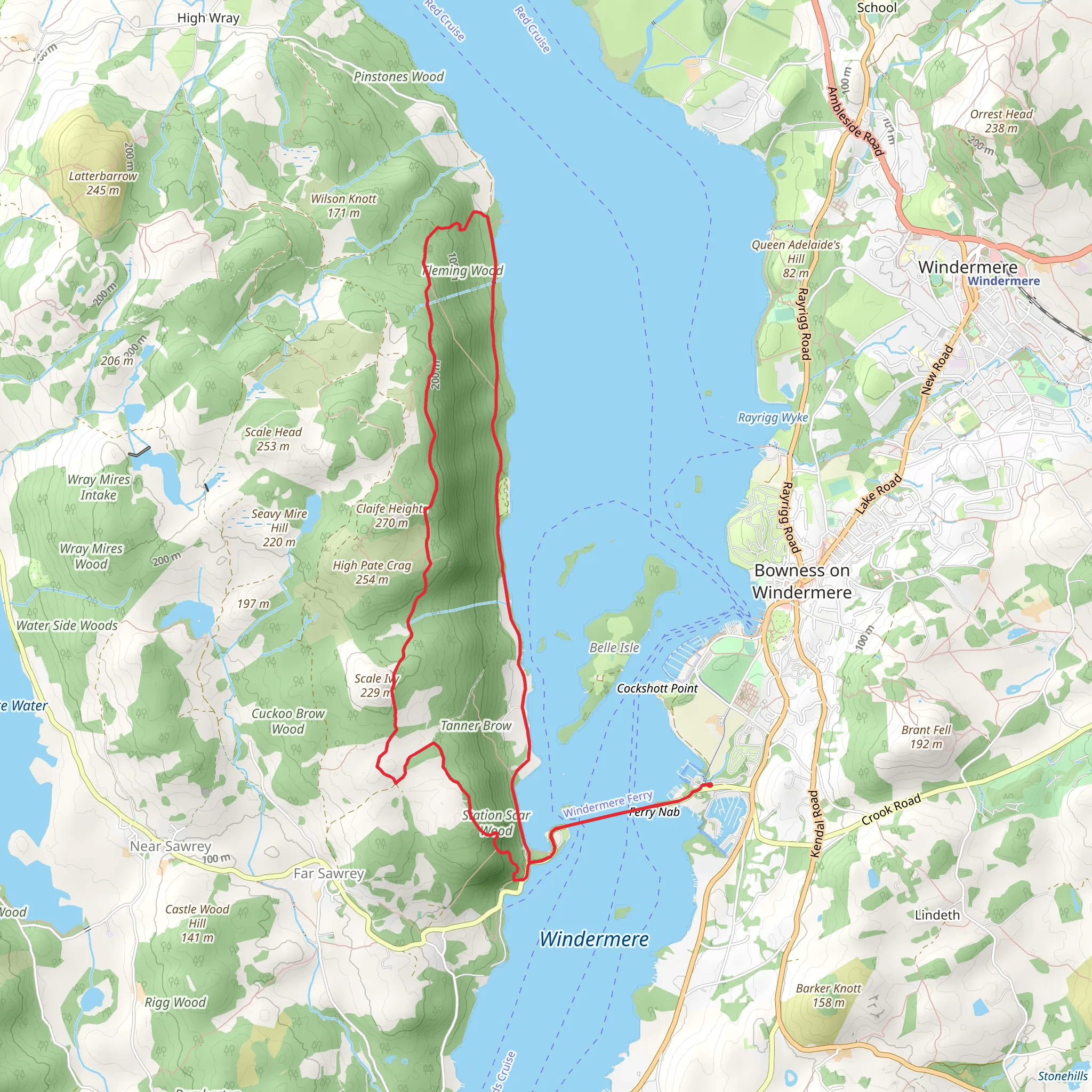 Ferry House to Belle Grange Bay Loop - Windermere mobile static map