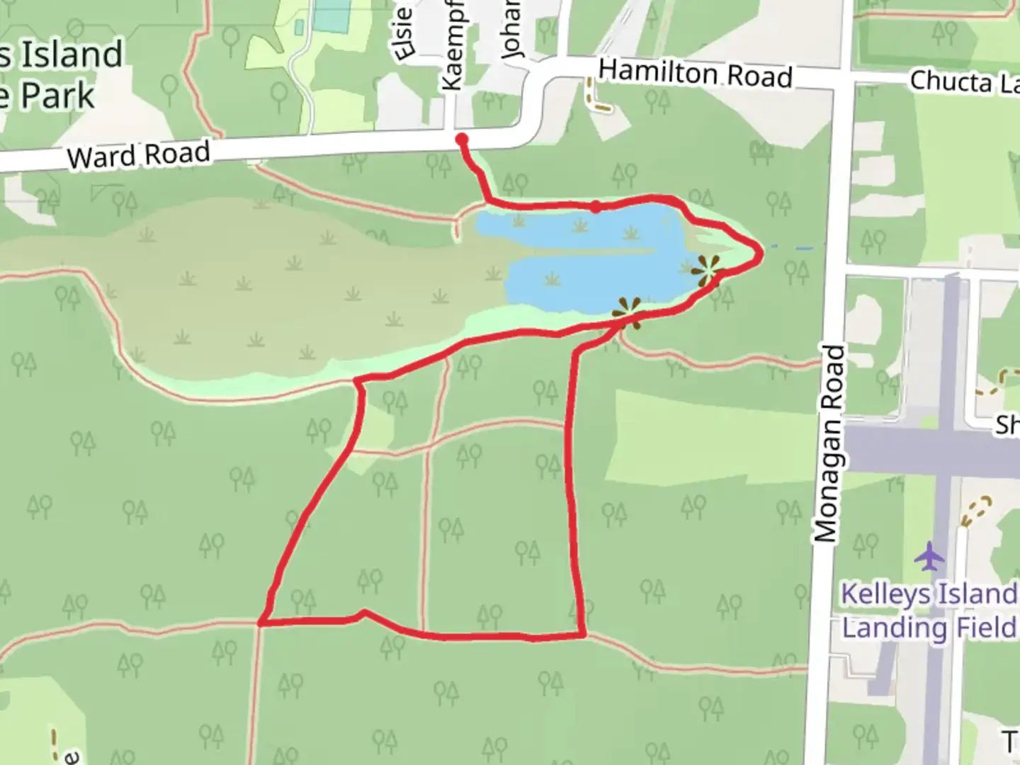 An image depicting the trail Horseshoe Lake, Deer Lane and Erie Loop Trail and its surrounding area.