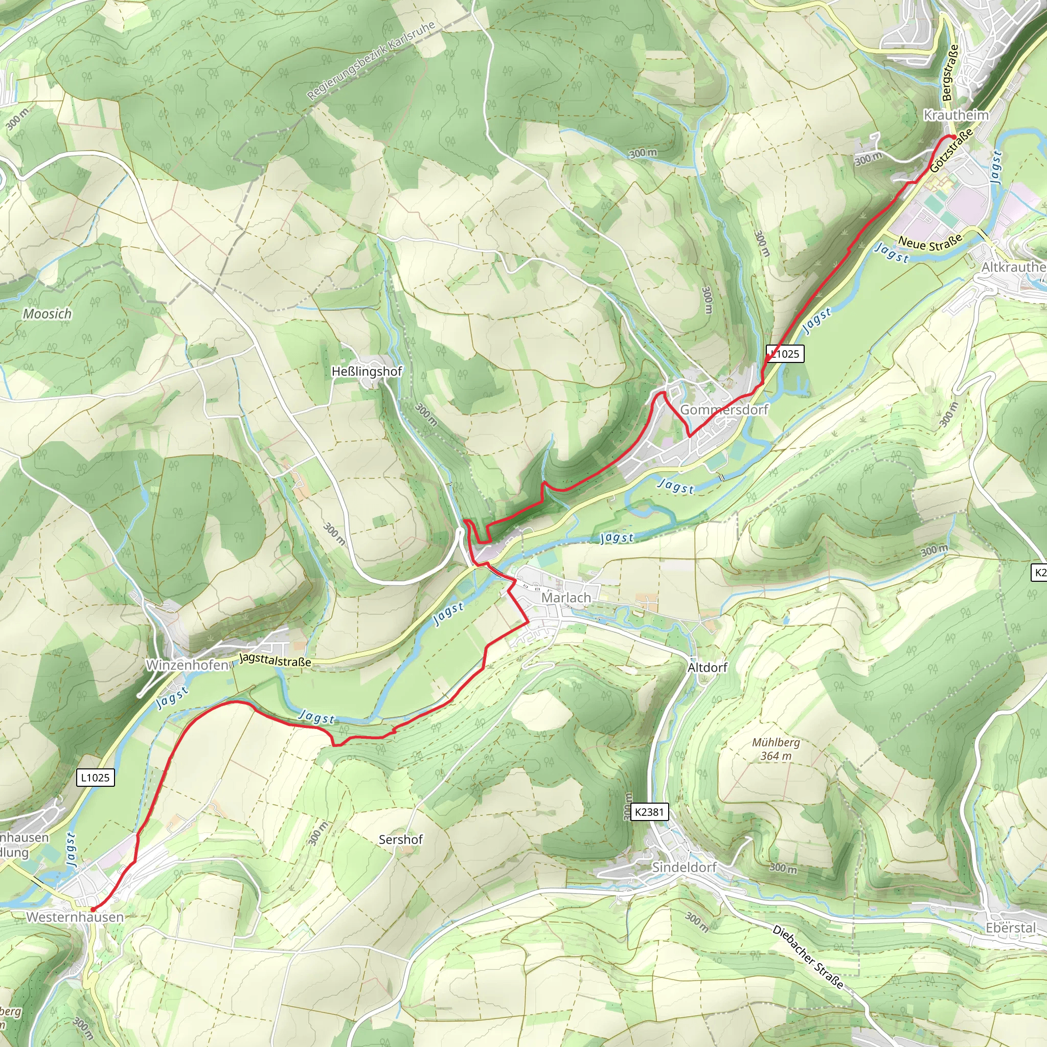 Westernhausen to Krautheim Walk via River Jagst mobile static map
