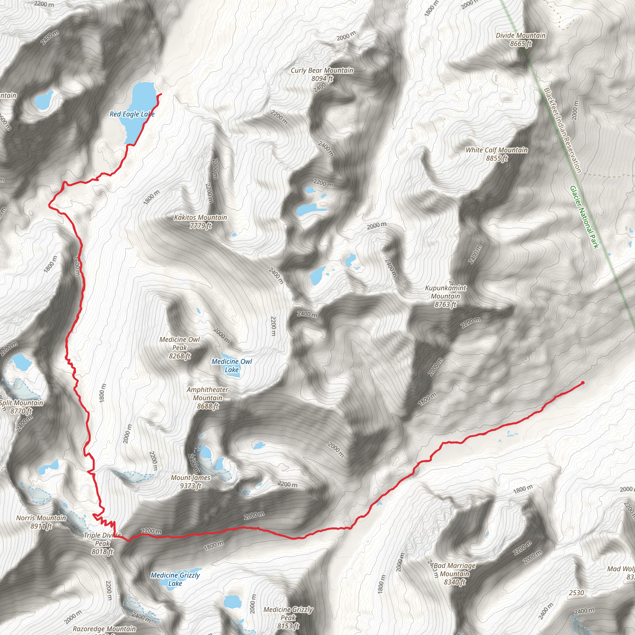 Triple Divide via Pitamakan Pass Trail mobile static map