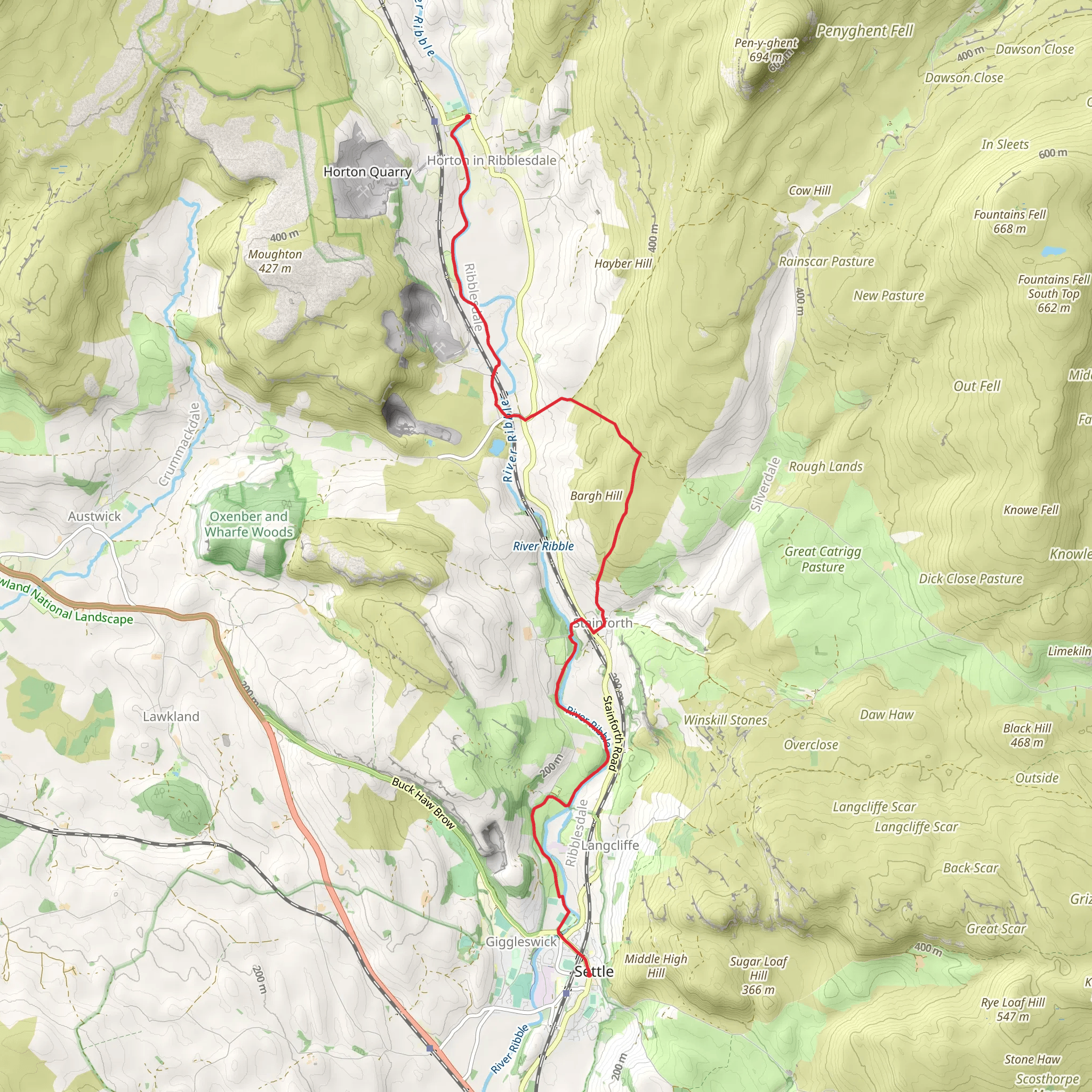 Settle to Horton in Ribblesdale Walk mobile static map