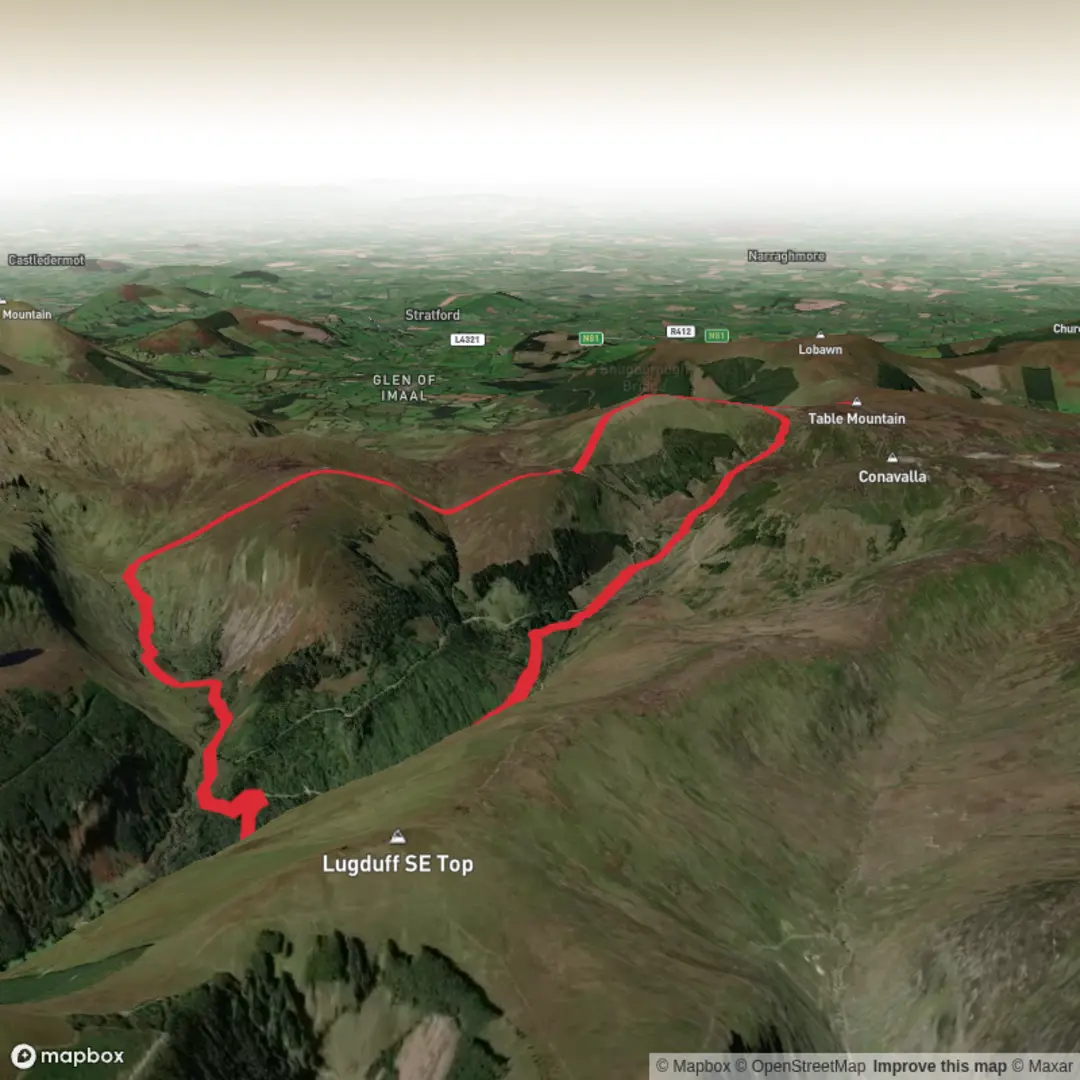 An image depicting the trail Table Mt, Camenabologue SE Top & Benleagh and its surrounding area.