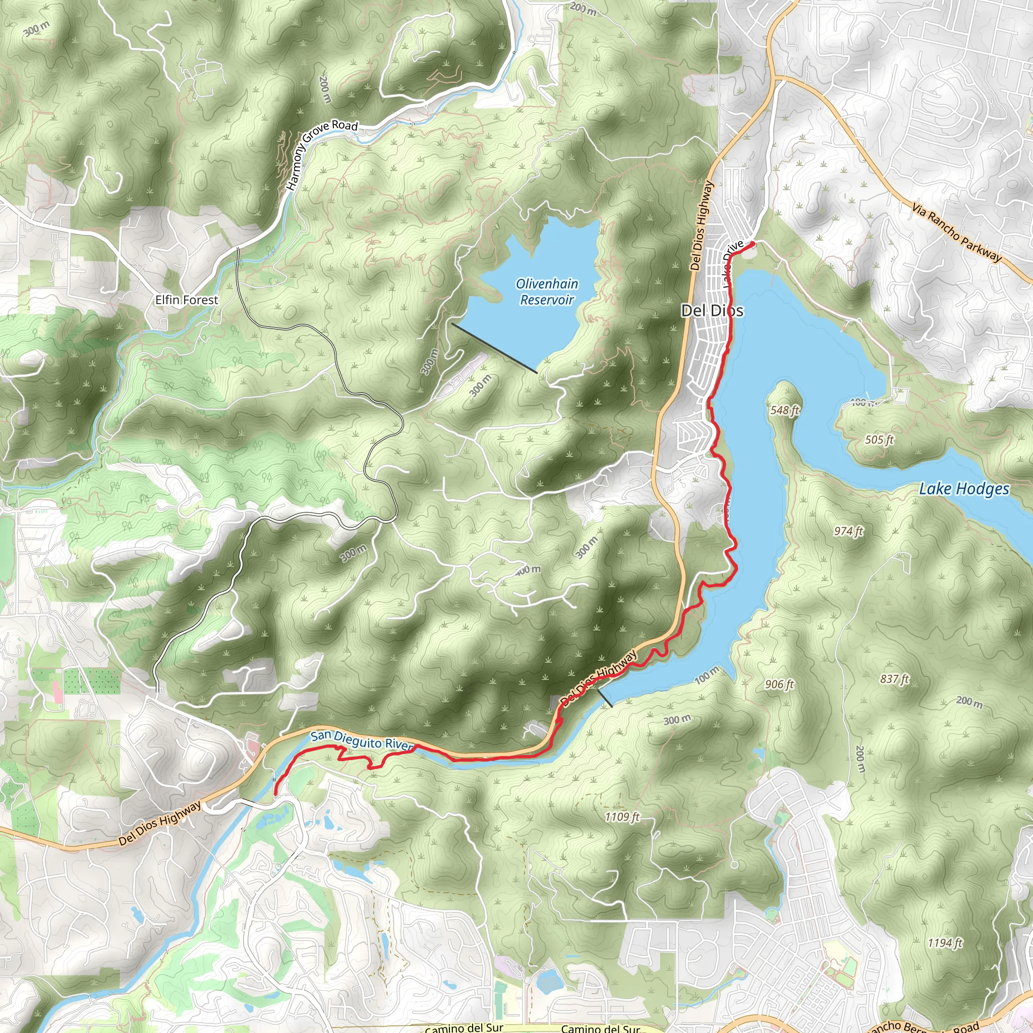 Lake Hodges Trail mobile static map