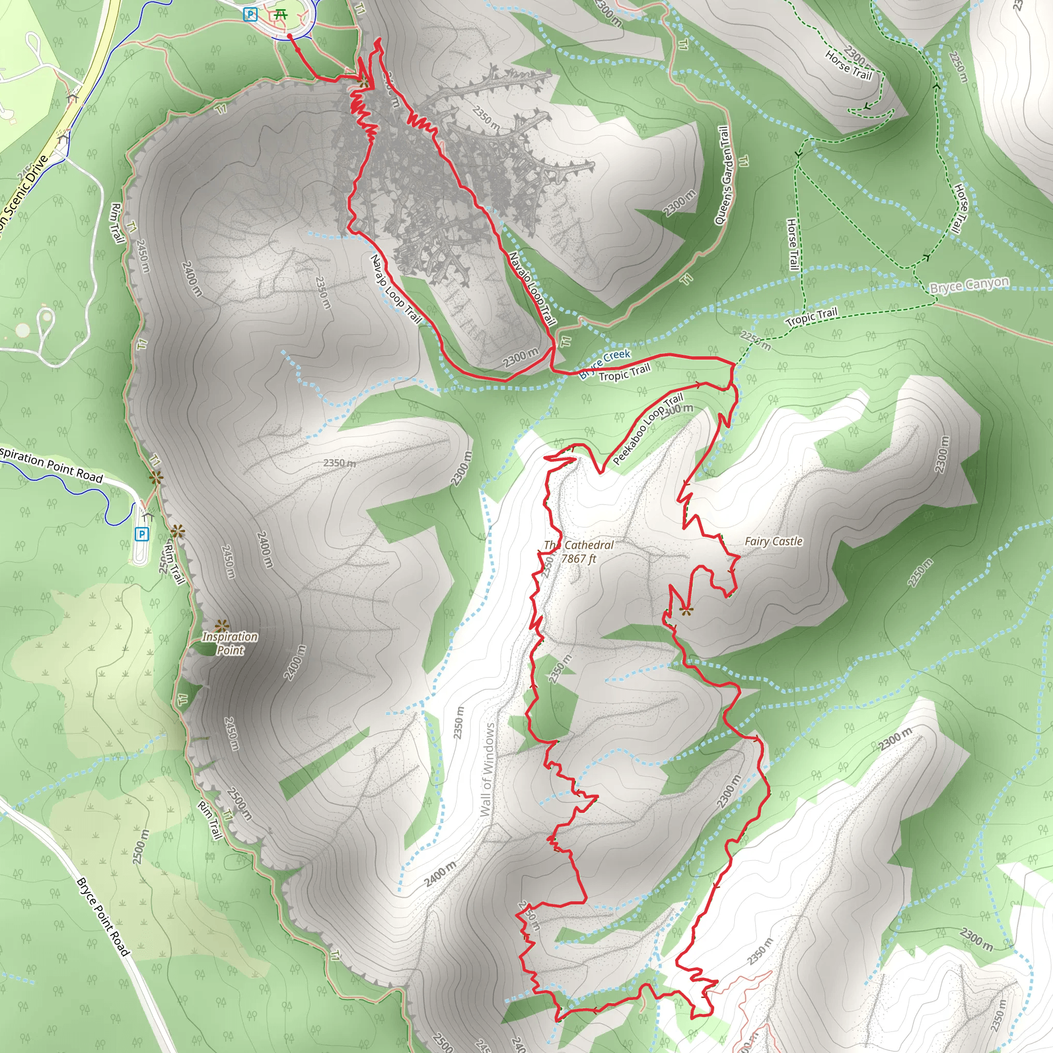 Peek-a-boo Loop via Navajo Loop Trail mobile static map
