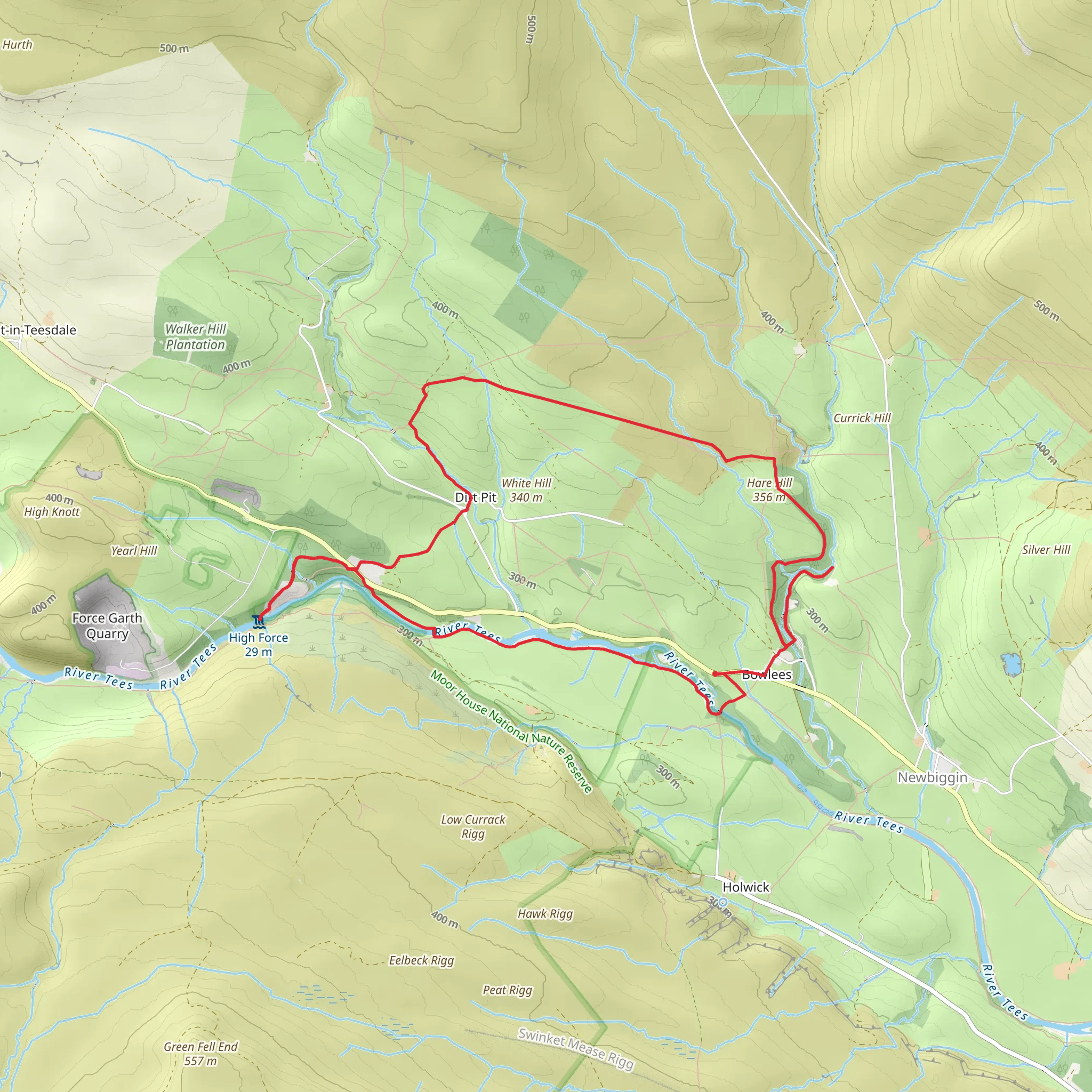 Summerhill Force, High Force and Snouts Plantation Loop mobile static map