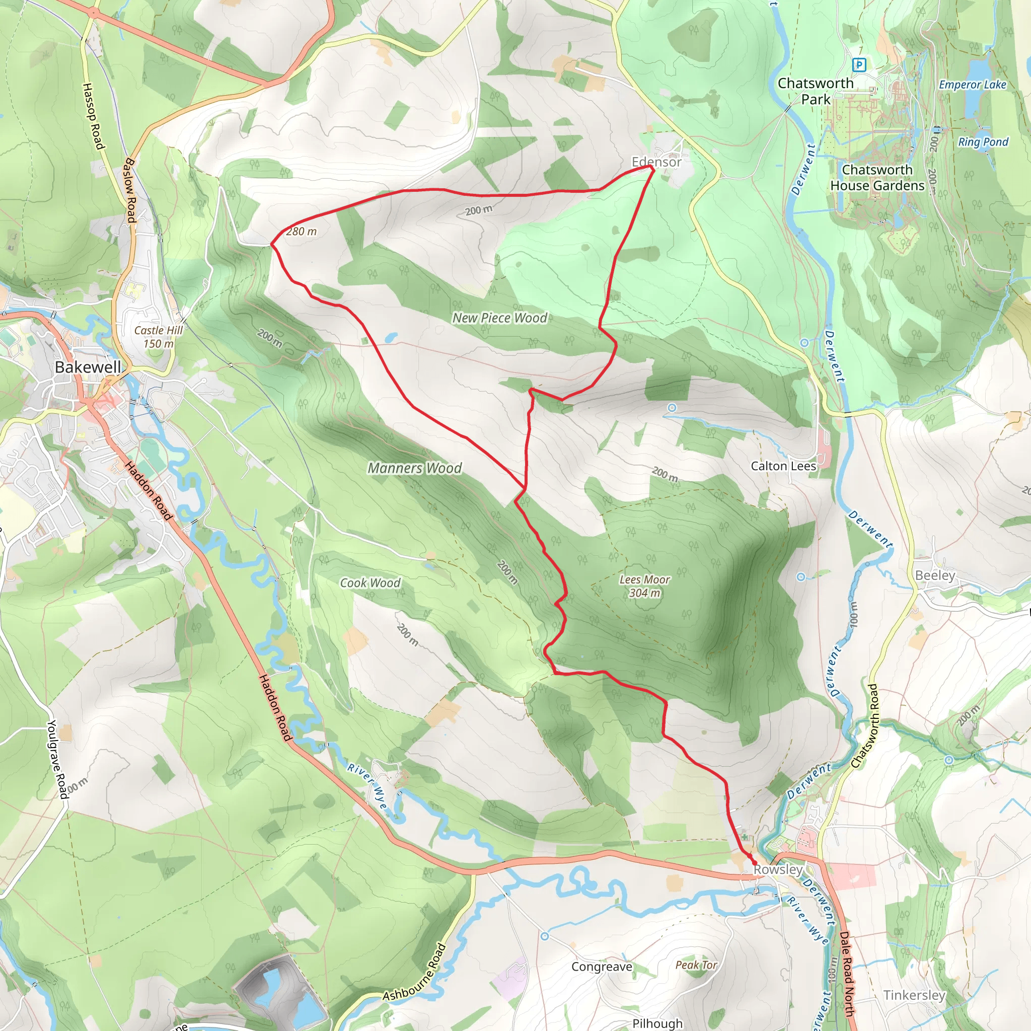 Rowsley - Haddon and Chatsworth Estates and Edensor village mobile static map