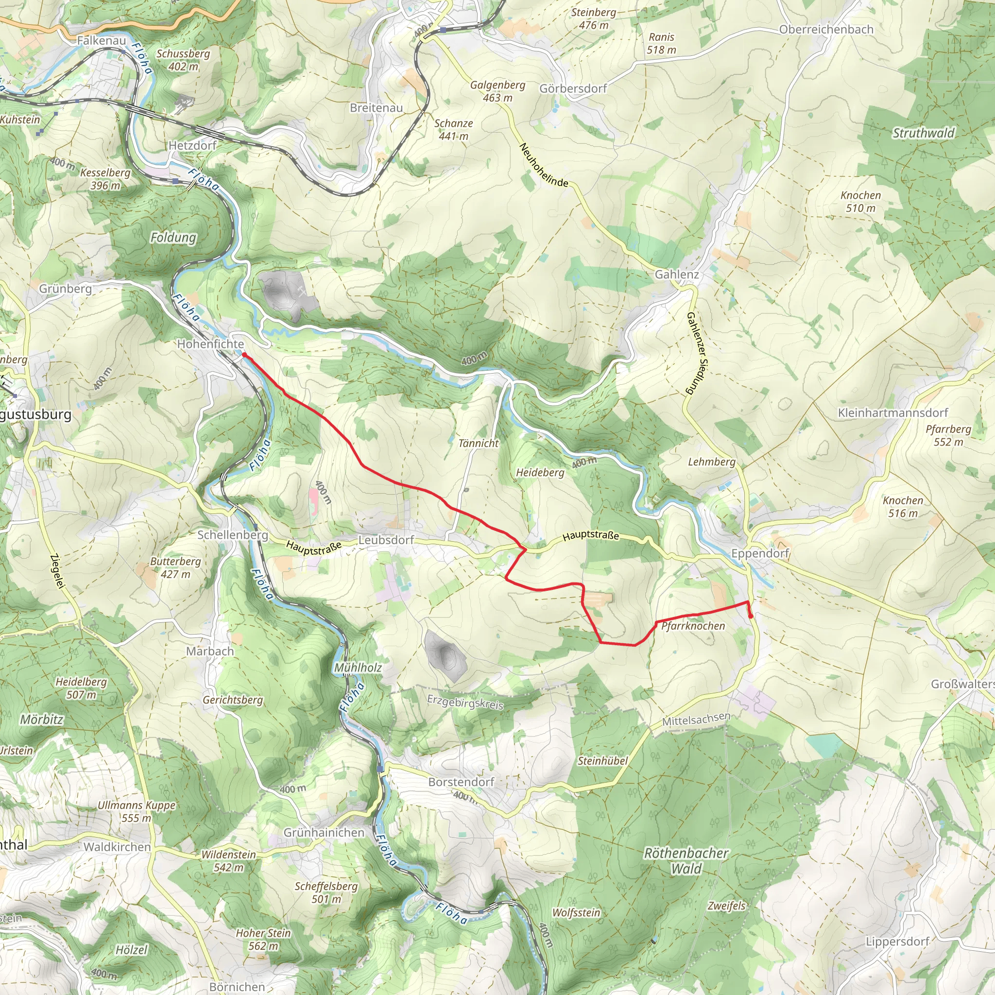 Hohenfichte to Eppendorf via Rund um Leubsdorf and Rundweg Ebersbach mobile static map