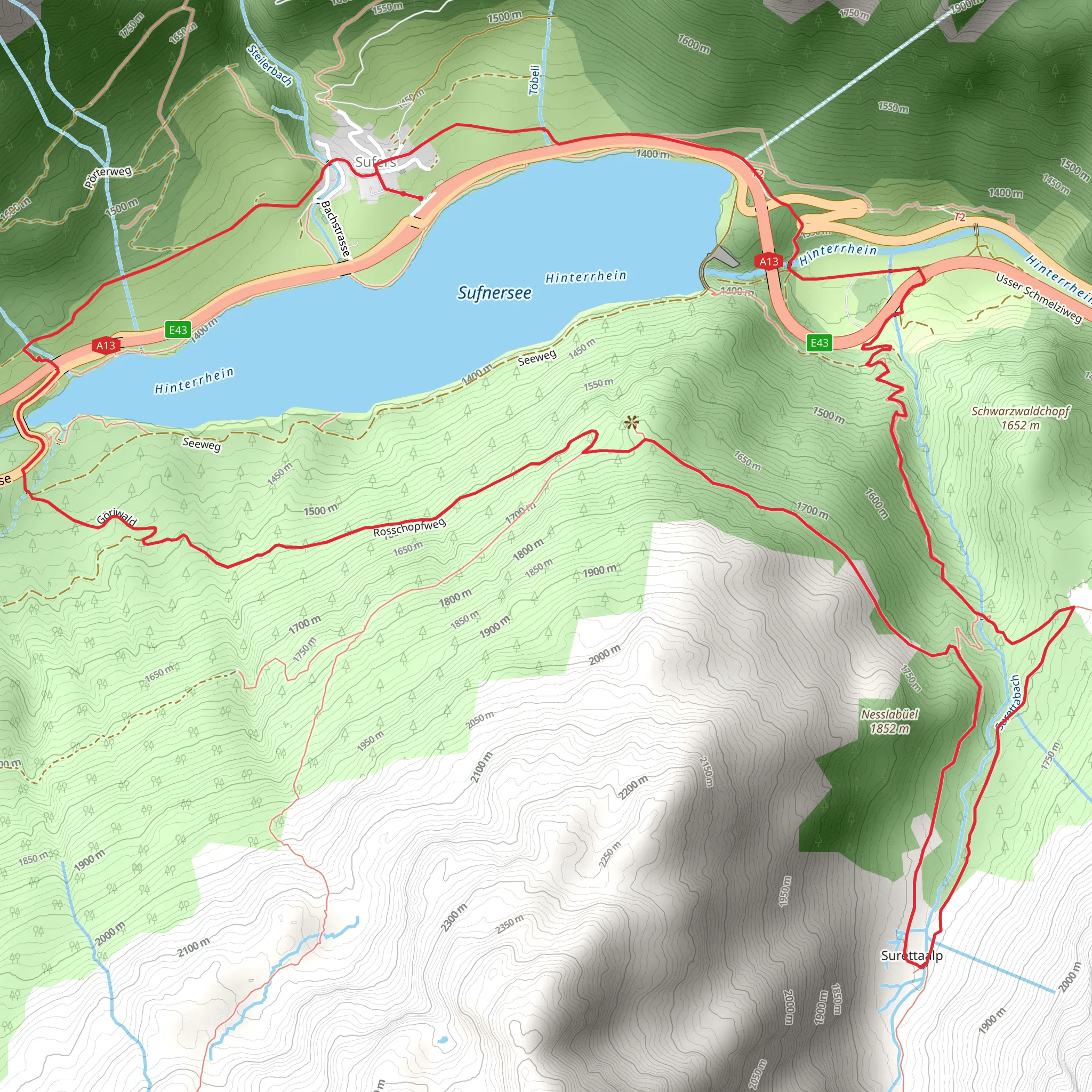 Sufnersee and Suretta Valley Loop Trail mobile static map