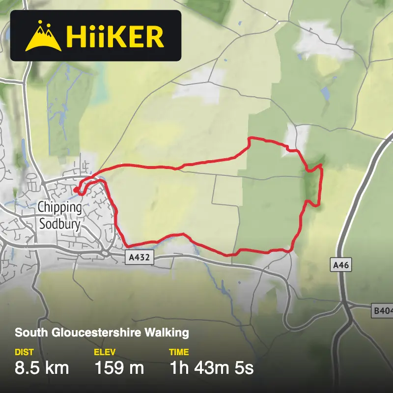 A map preview of the recording South Gloucestershire Walking.