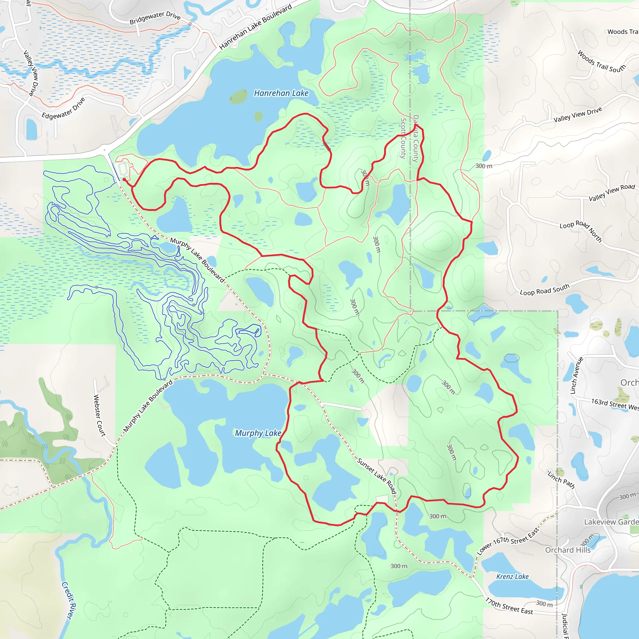 Hanrehan Lake to Murphy Lake Loop mobile static map