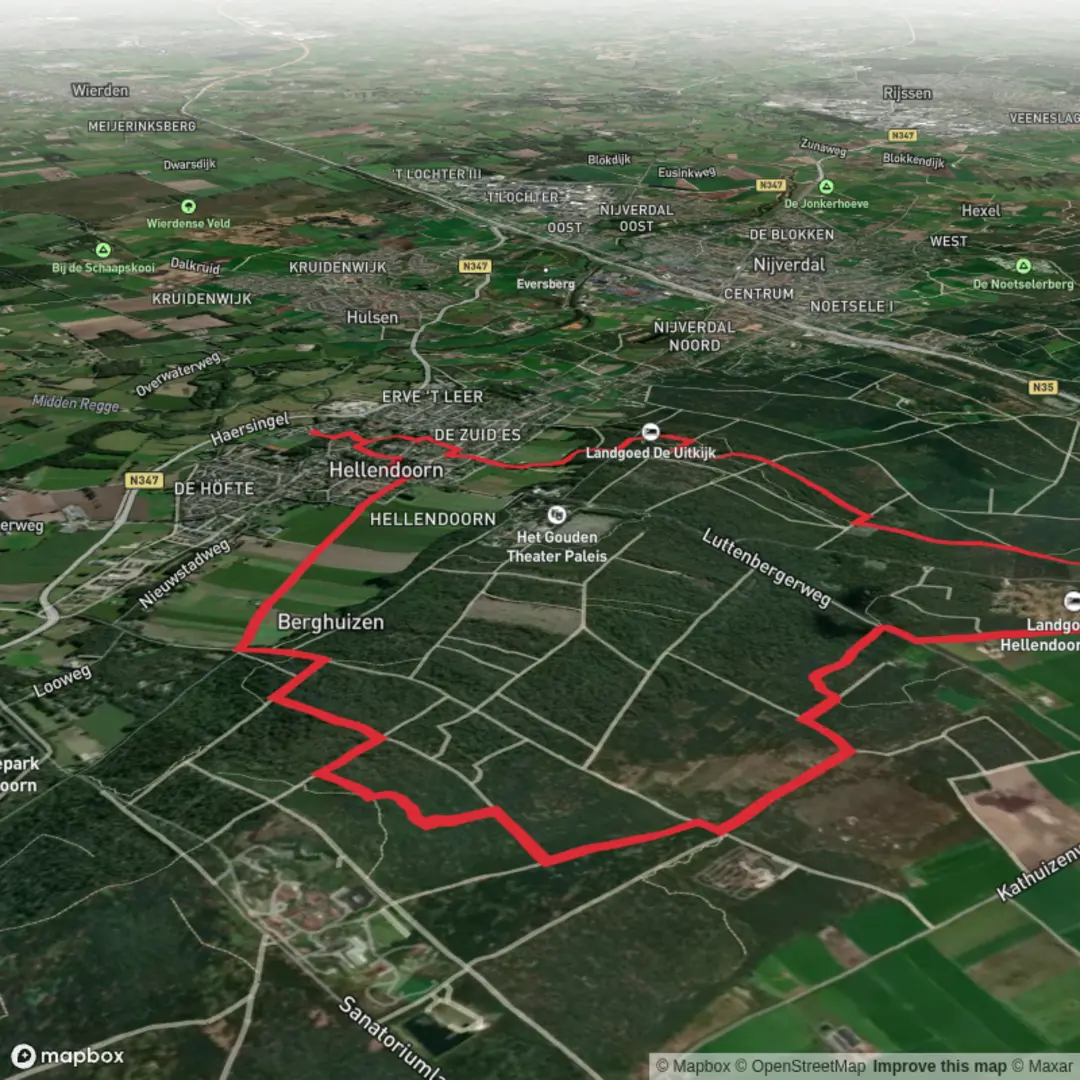 An image depicting the trail De Hollander and Hellendoornsche Loop and its surrounding area.