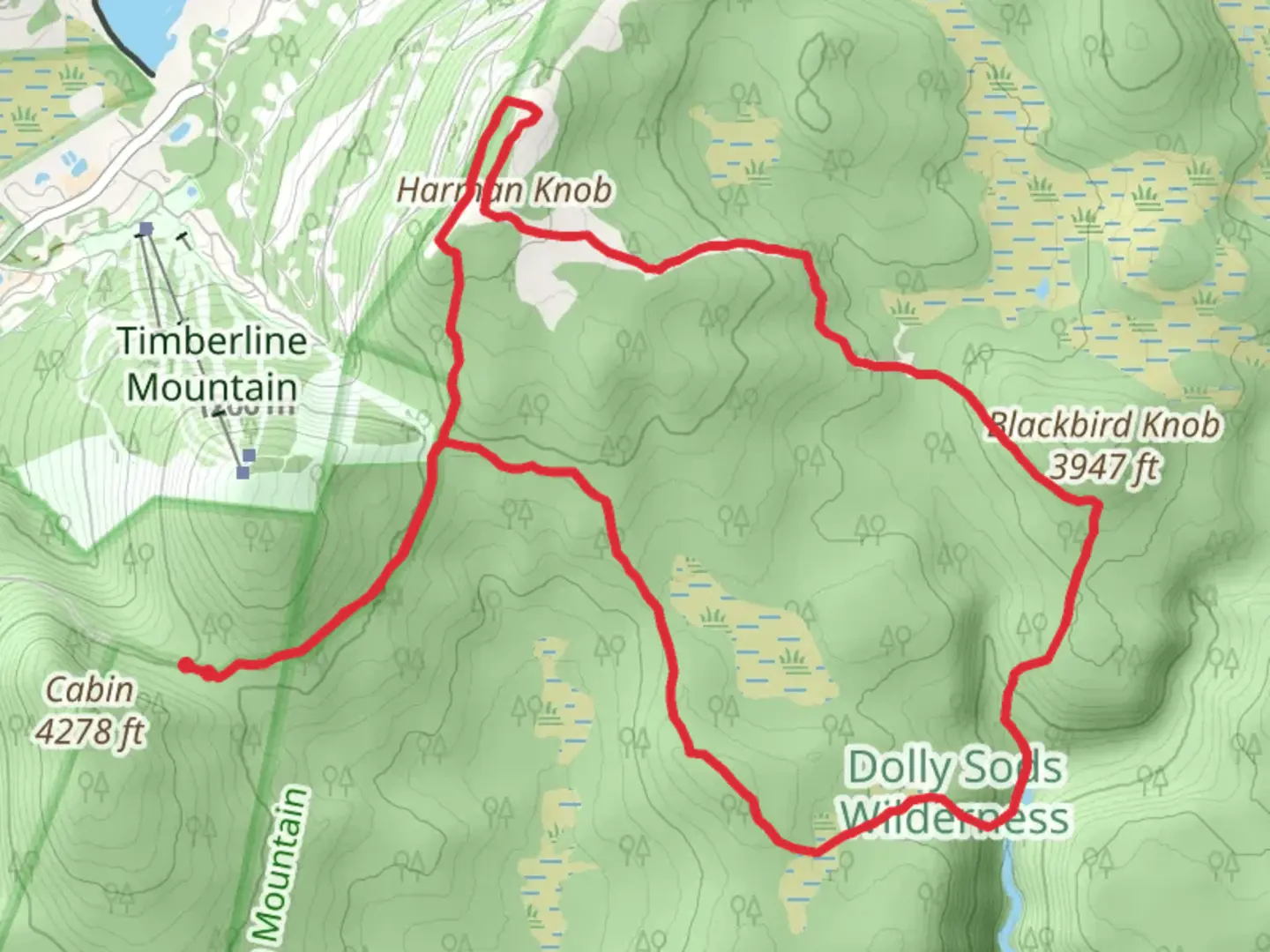 An image depicting the trail ADT, Breathed Mountain Trail and Harman Loop Trail and its surrounding area.