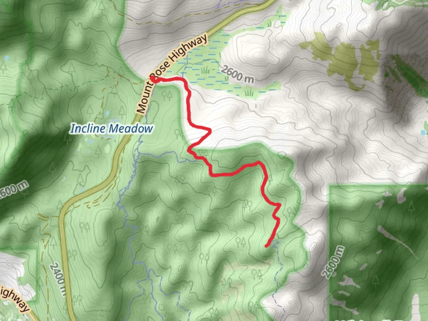An image depicting the trail Tahoe Rim Trail from Incline Meadow and its surrounding area.