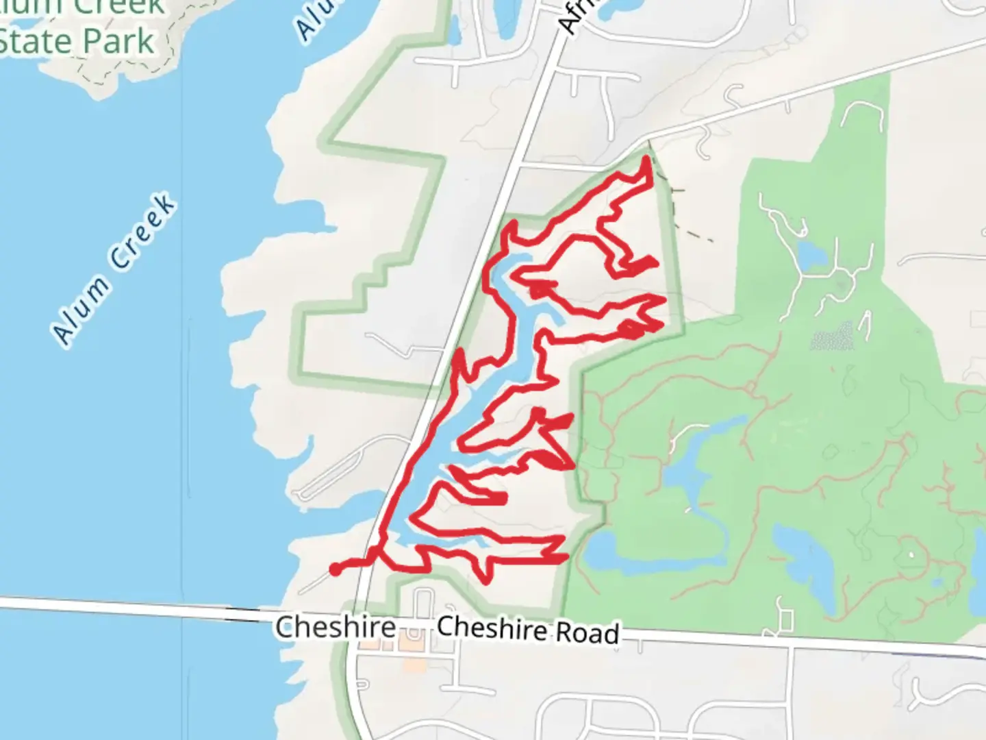 An image depicting the trail Alum Creek Phase II Loop and its surrounding area.
