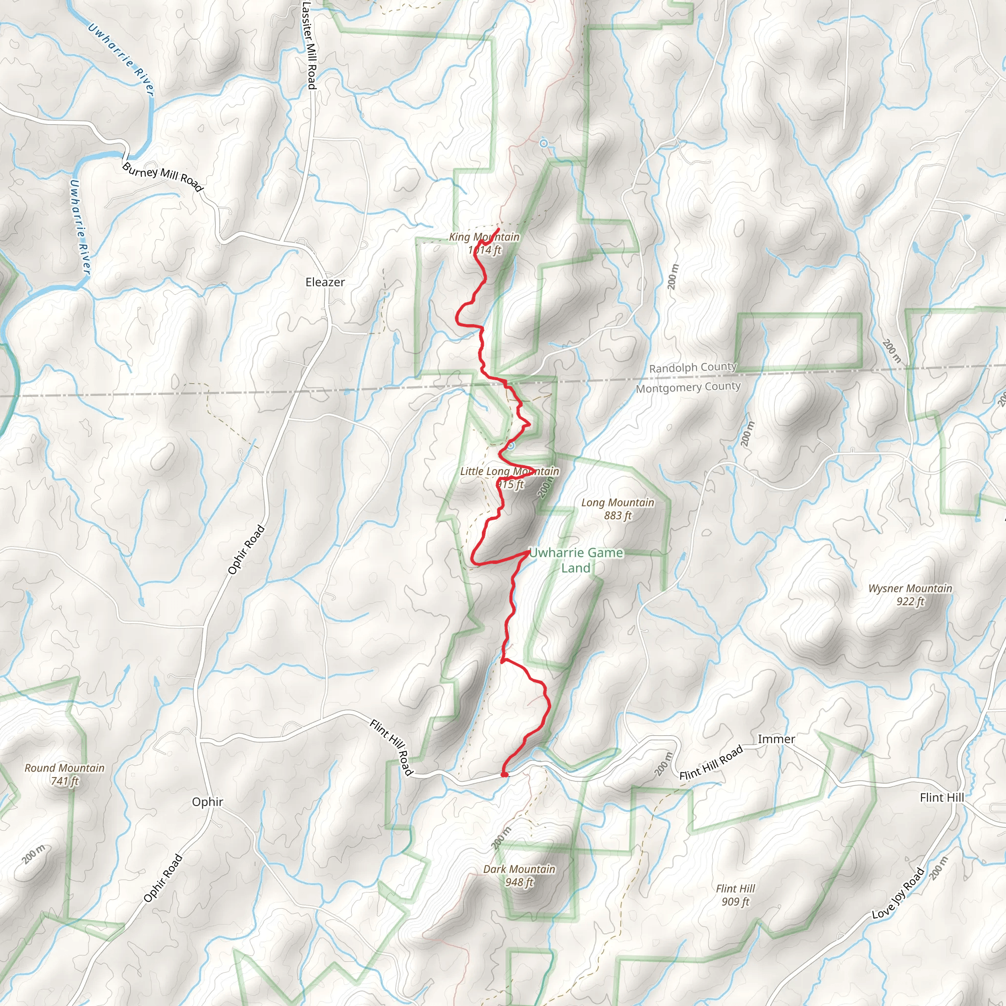 King Mountain via Uwharrie Trail mobile static map