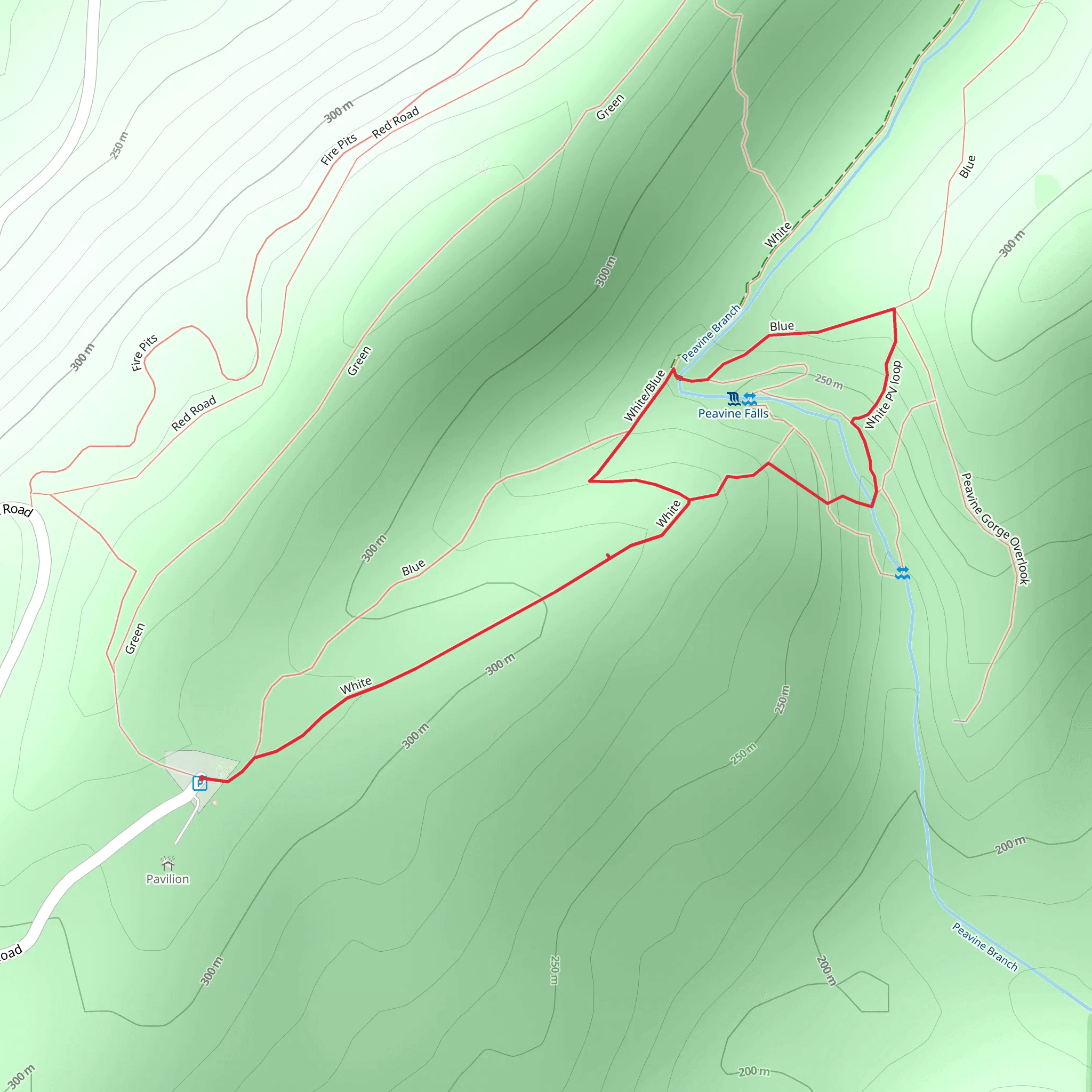 White and Blue Trail from Oak Mountain Park Road mobile static map