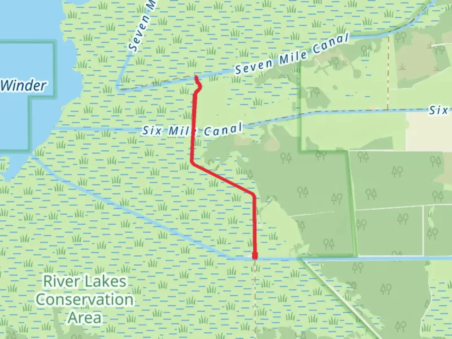 An image depicting the trail Six Mile Canal Walk and its surrounding area.