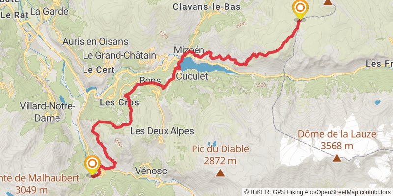 GR 54 - Tour of Oisans and Ecrins alt 1 Map