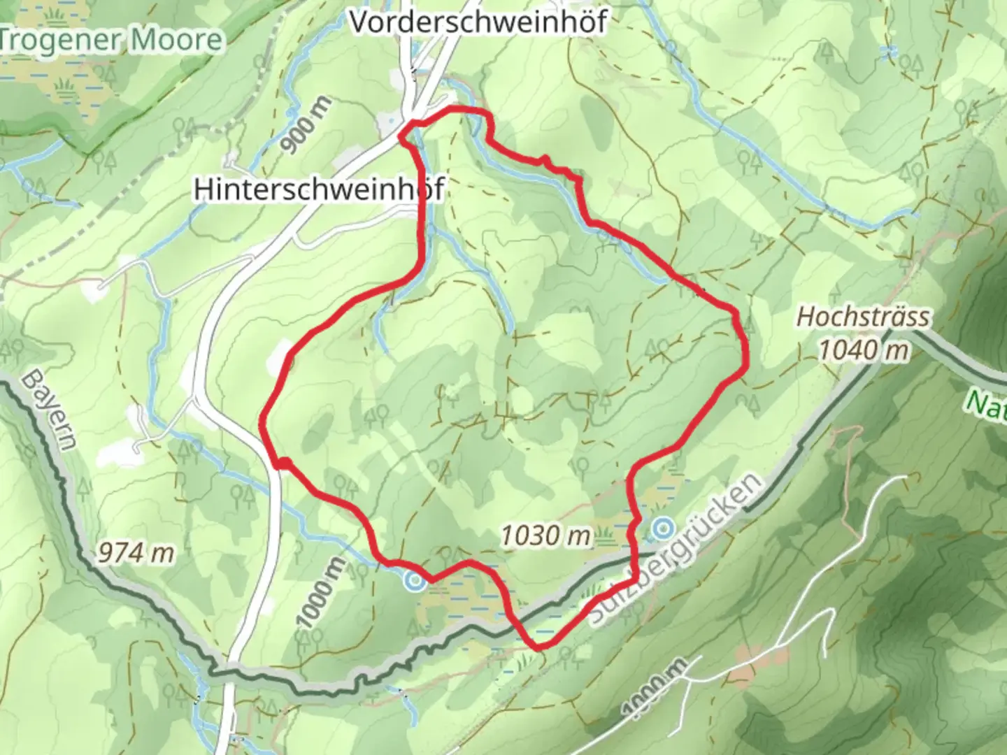 An image depicting the trail Wildrosenmoos Loop and its surrounding area.