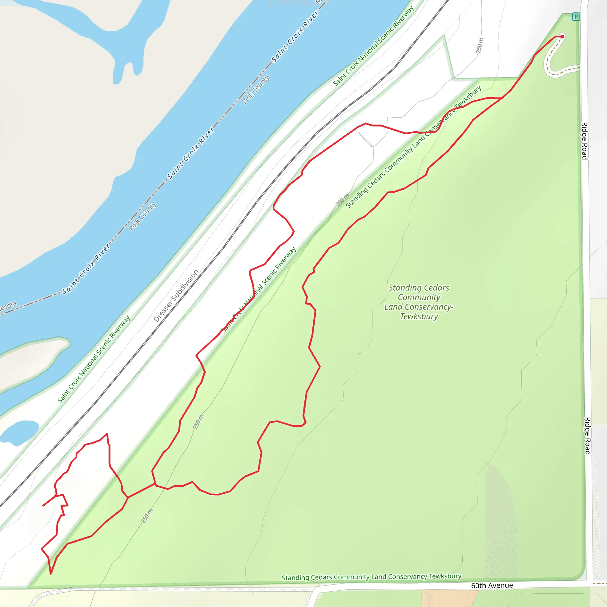 Standing Cedars Community Land Conservancy-Tewksbury Loop mobile static map