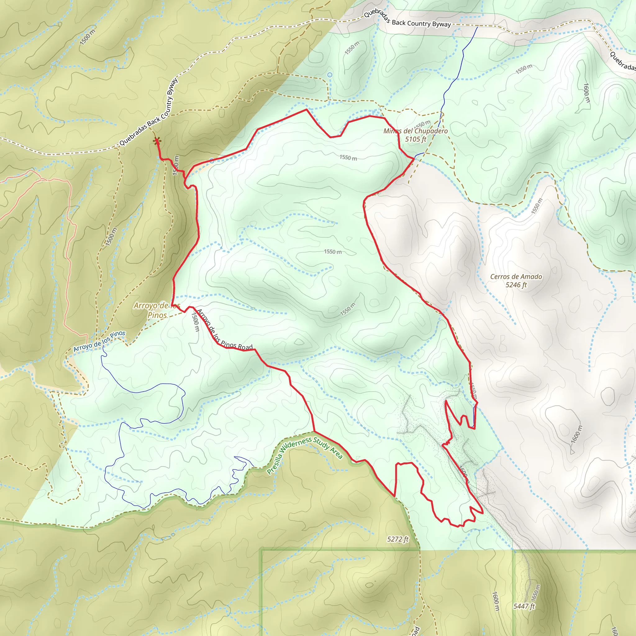 Quebradas Single Track and Arroyo de los Pinos Loop mobile static map