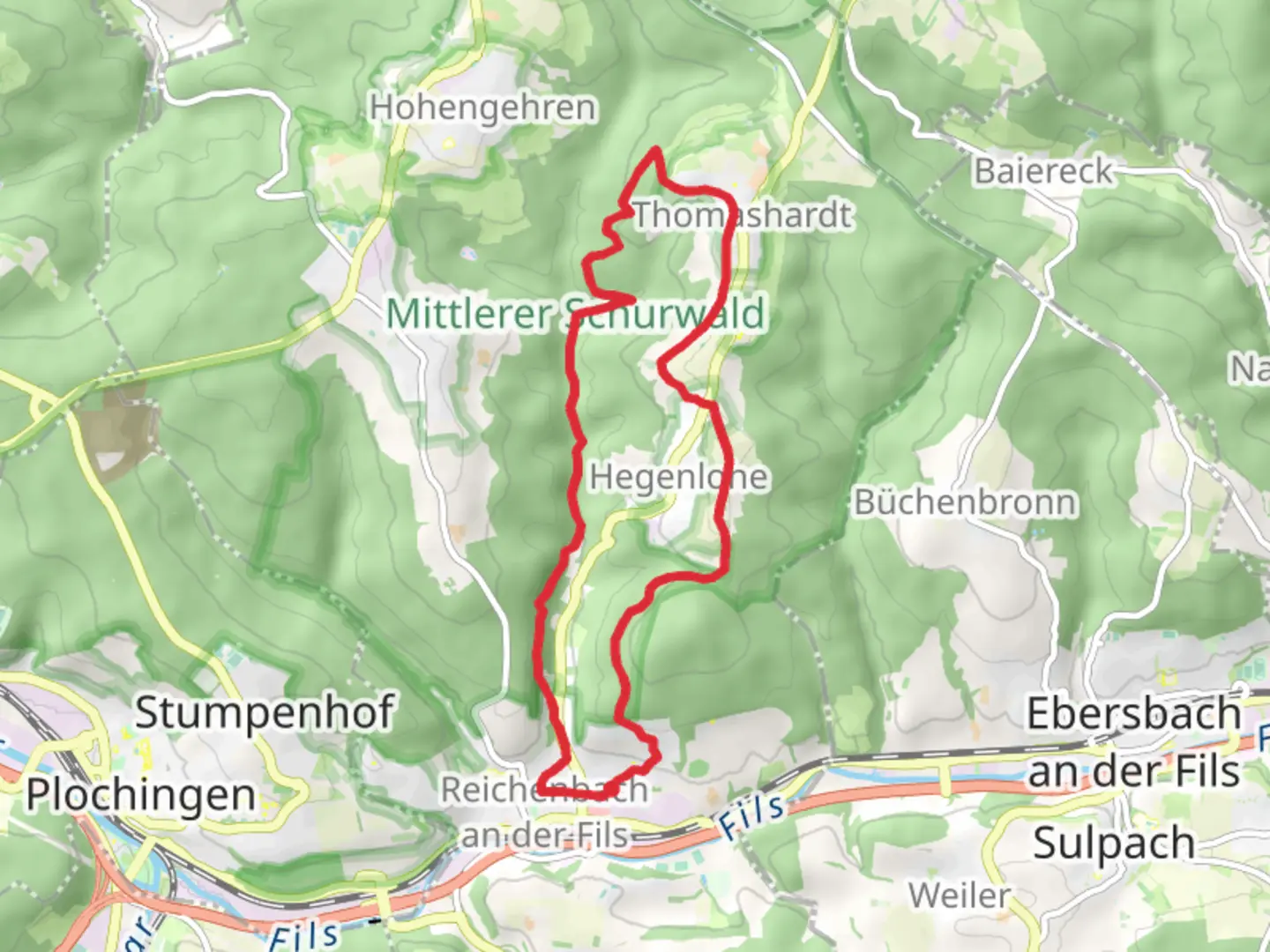An image depicting the trail Reichenbach to Thomashardt Loop and its surrounding area.