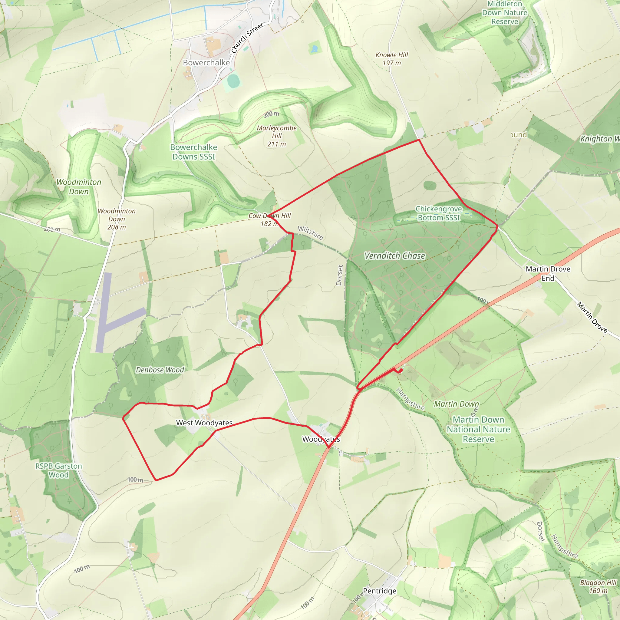 Hill Copse, Chettle Head Copse and Cow Down Hill Loop mobile static map