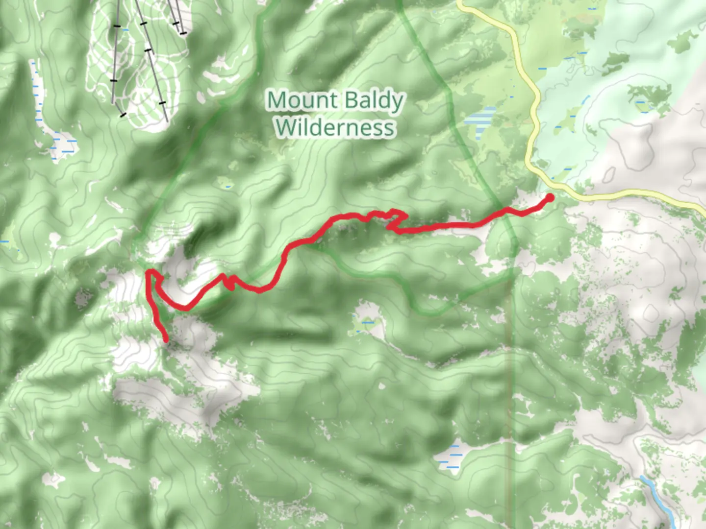 An image depicting the trail Baldy Peak via East Baldy Trail - 95 and its surrounding area.