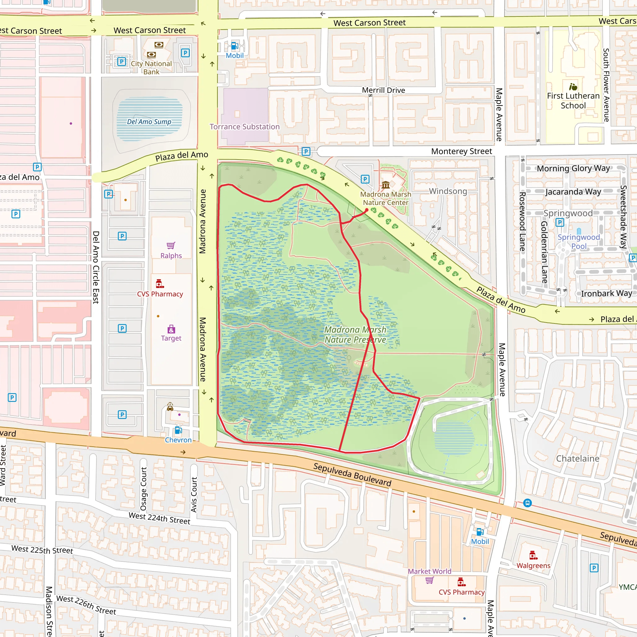 Madrona Marsh Nature Preserve Loop mobile static map