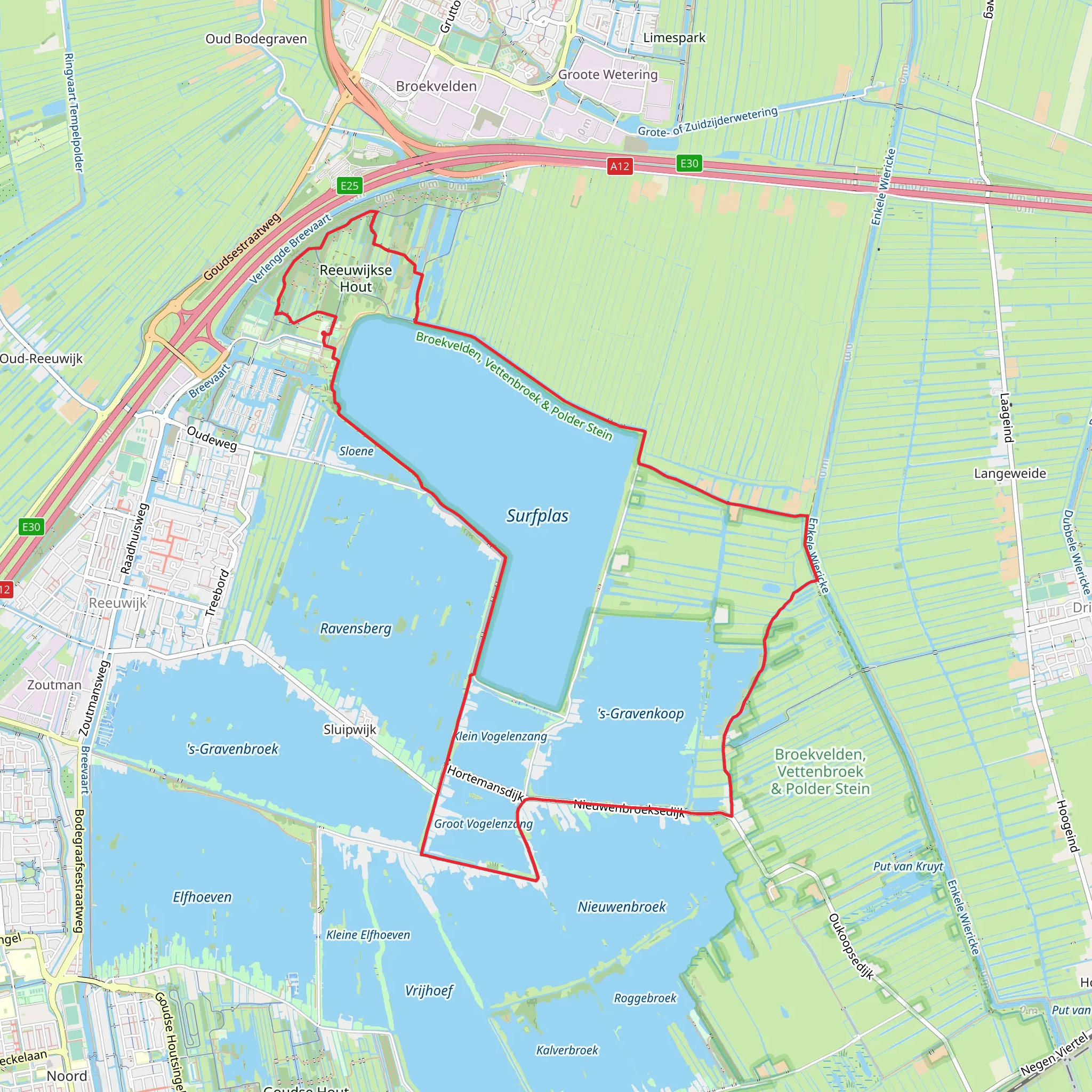 Surfplas, s - Gravenkoop, Groot Vogelenzang and klein Vogelenzang Loop mobile static map