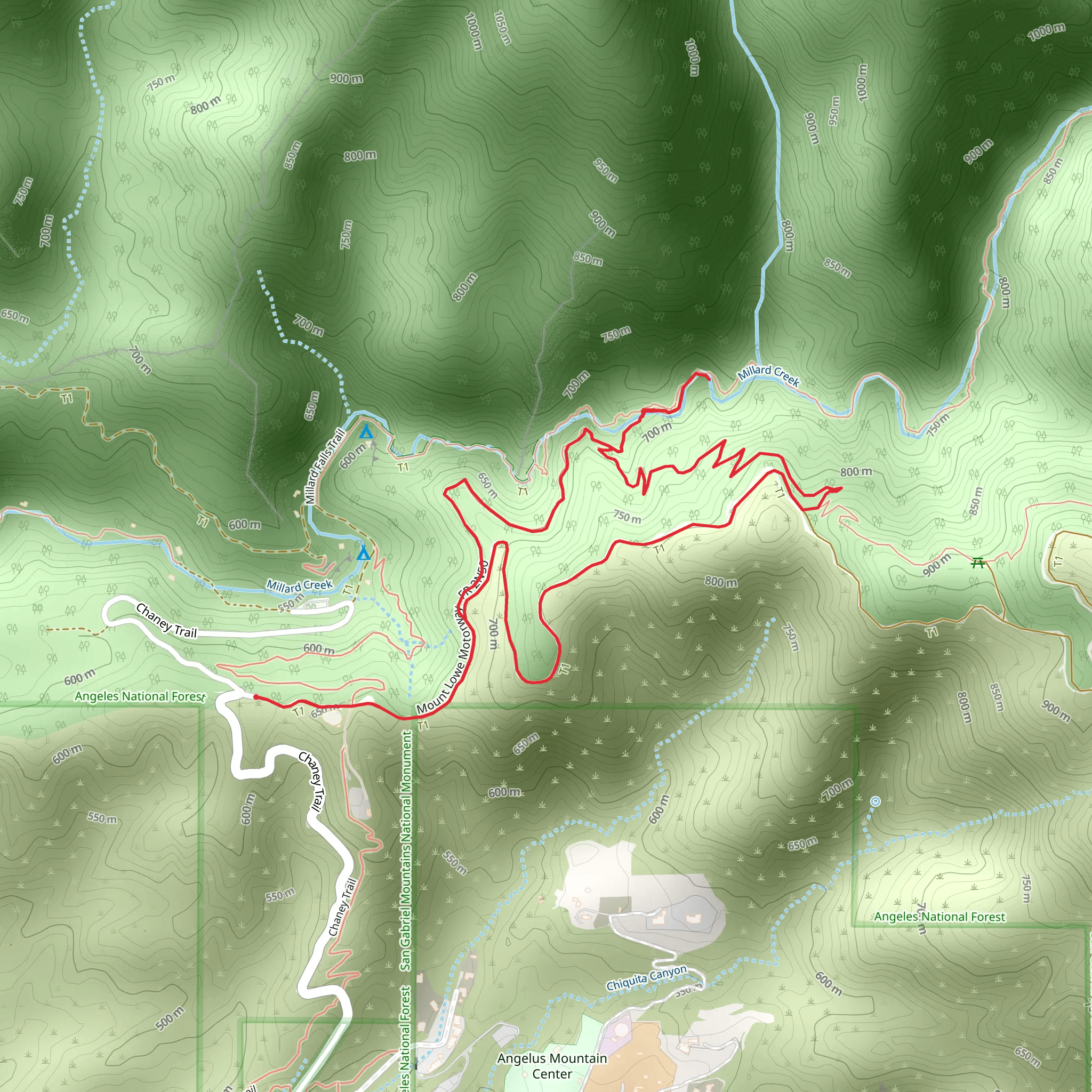 Mount Lowe Motorway and Sunset Ridge Loop Trail mobile static map