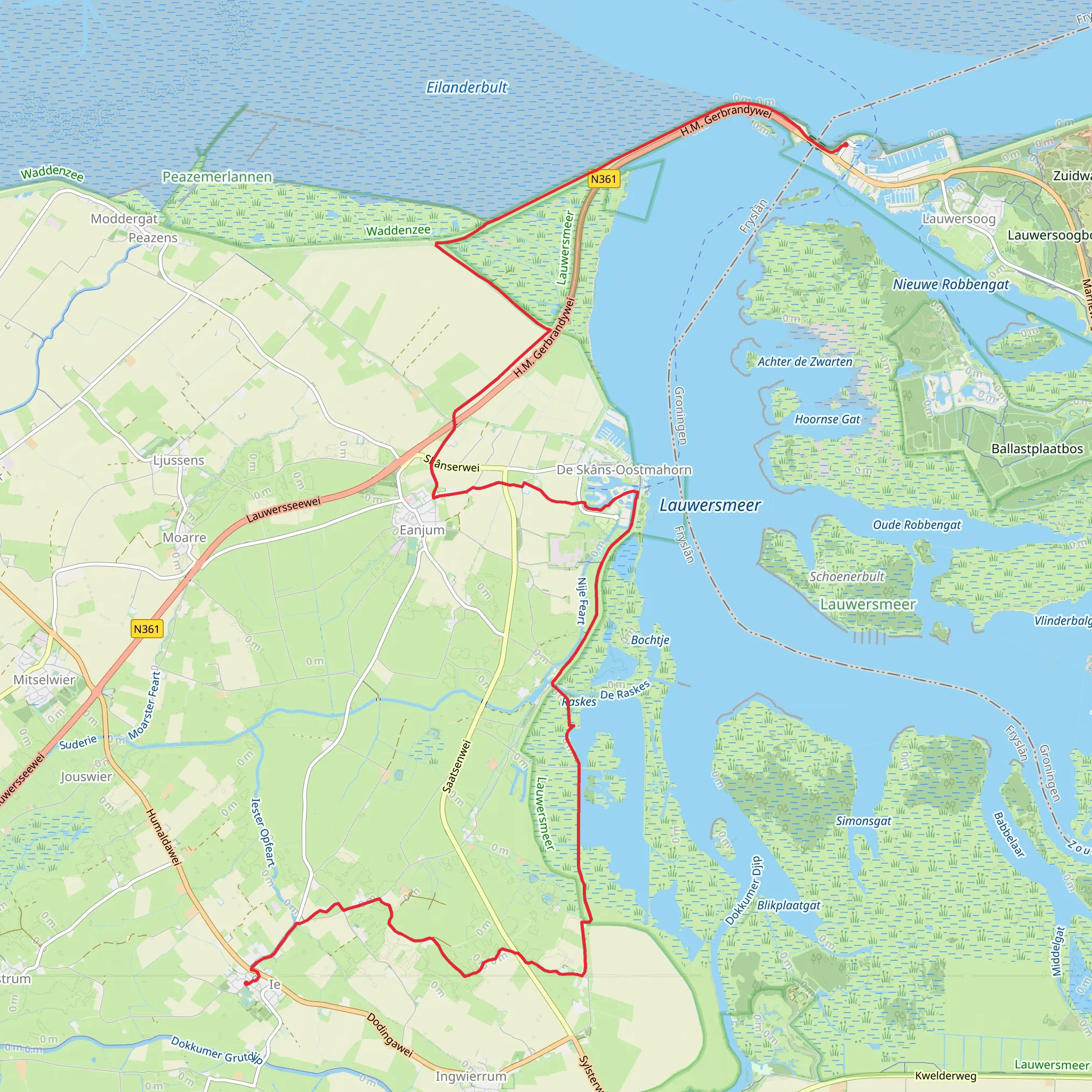 Le to Veerhaven via De Skans Vaarwater naar Oostmahorn mobile static map