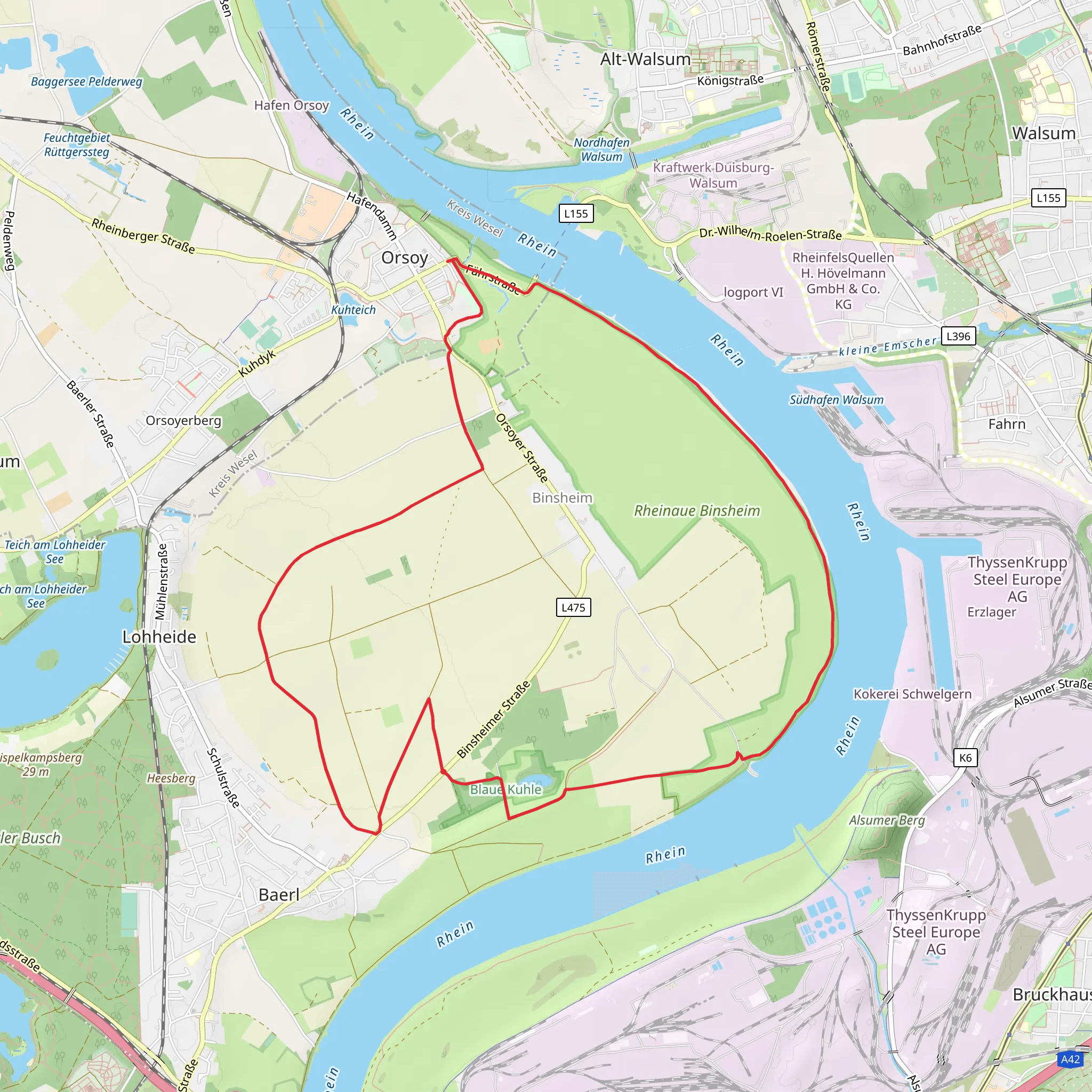 NSG Blaue Kuhle and Naturschutzgebiet Rheinaue Binsheim Loop mobile static map