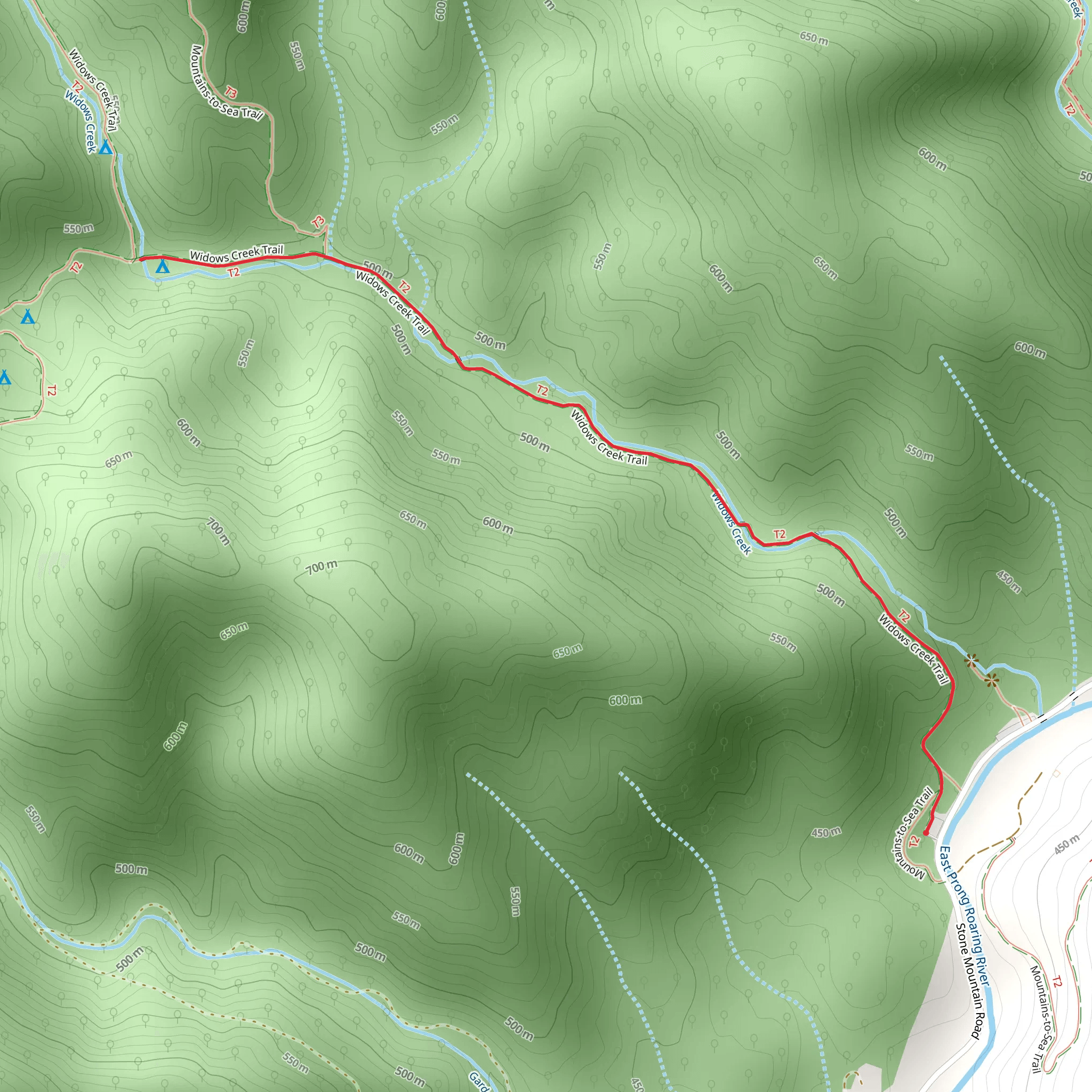 Site A via Widows Creek Trail mobile static map