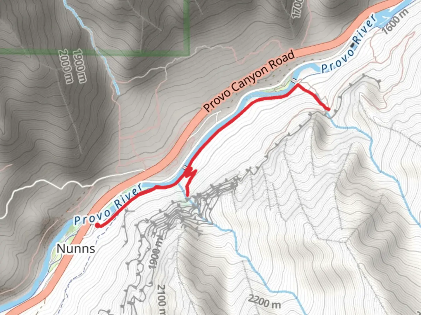 An image depicting the trail Bridal Veil Falls Park and Provo River Parkway and its surrounding area.