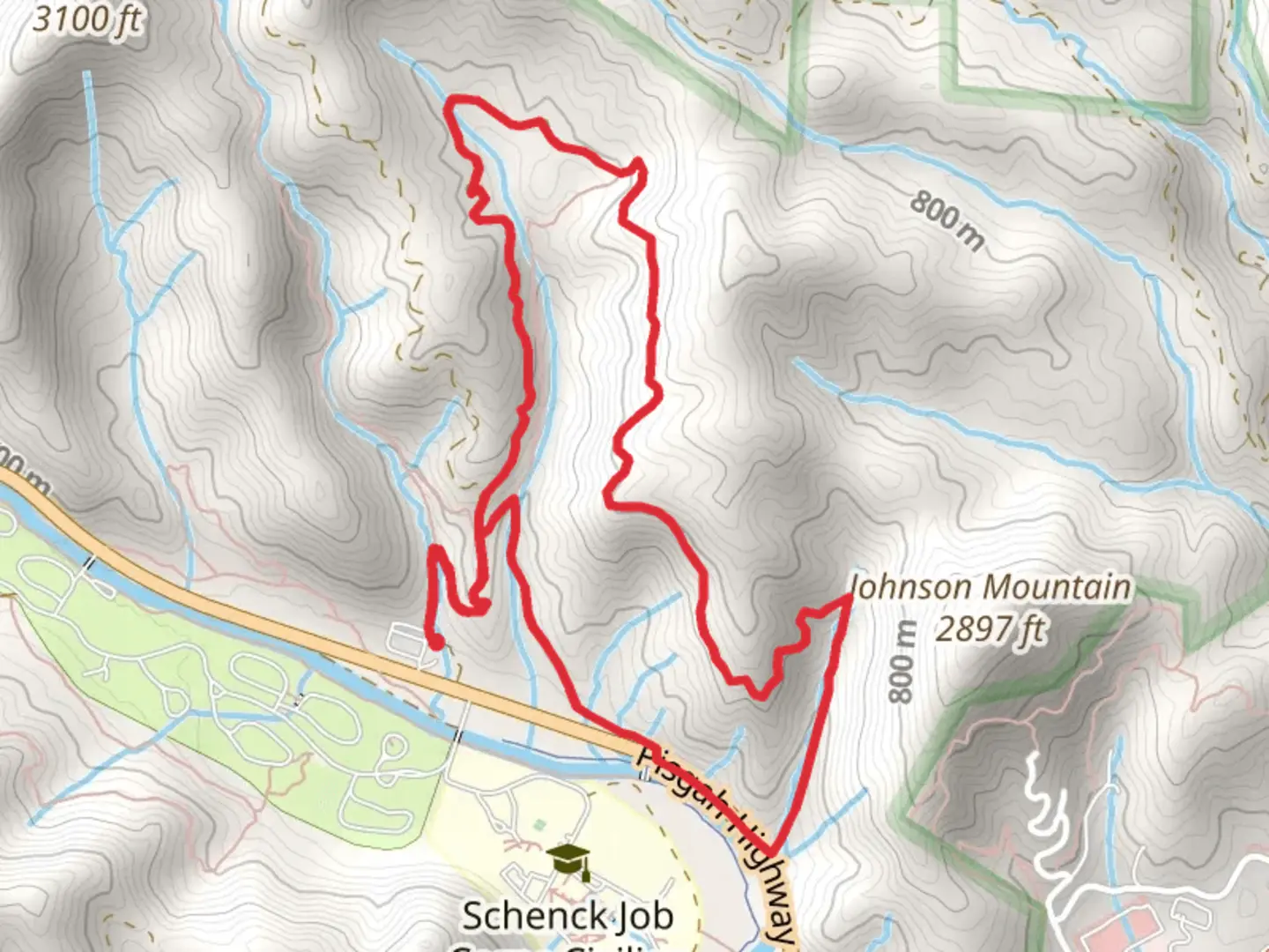 An image depicting the trail Sycamore Loop via Thrift Cove Trail and its surrounding area.