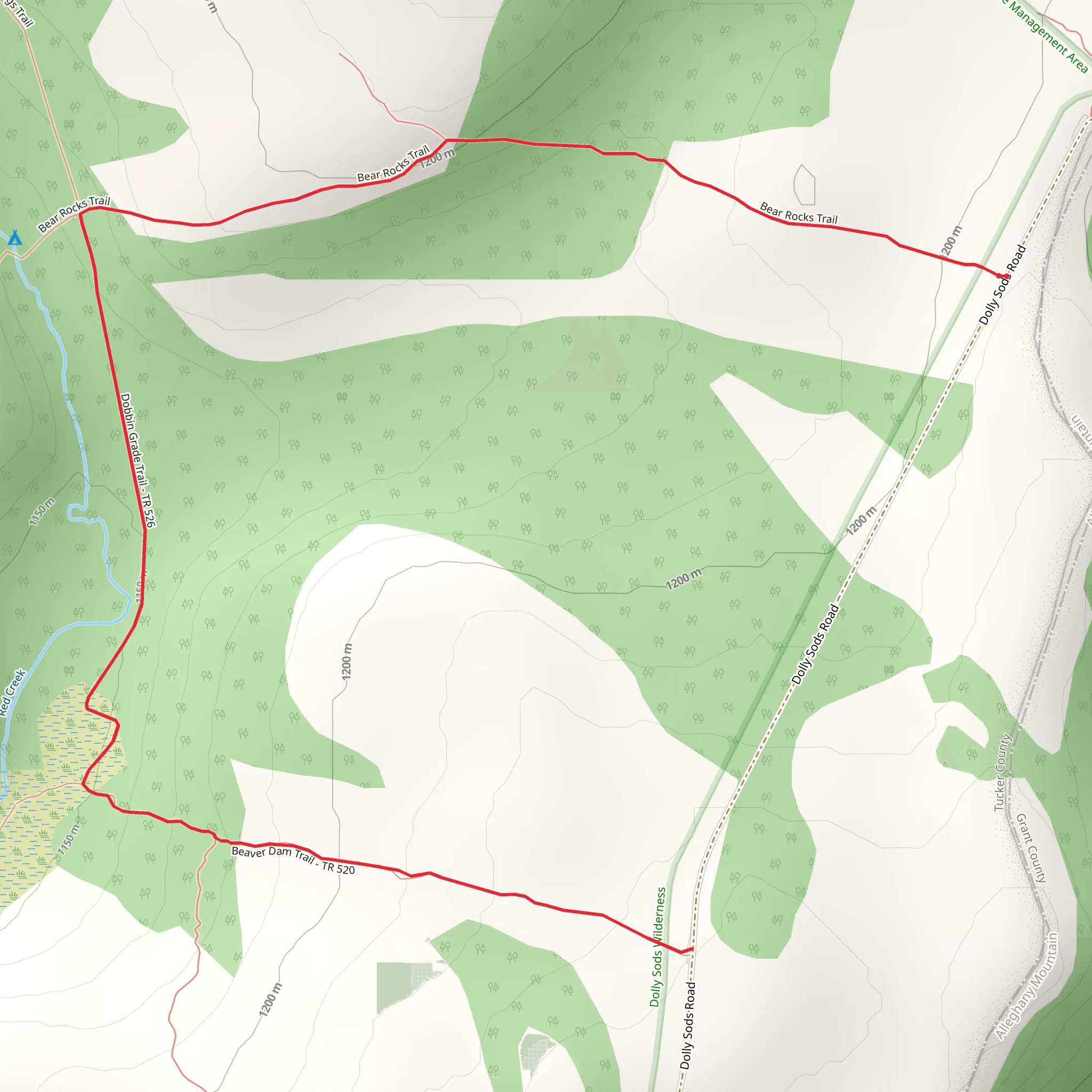 Bear Rocks and Beaver Dam Trail mobile static map