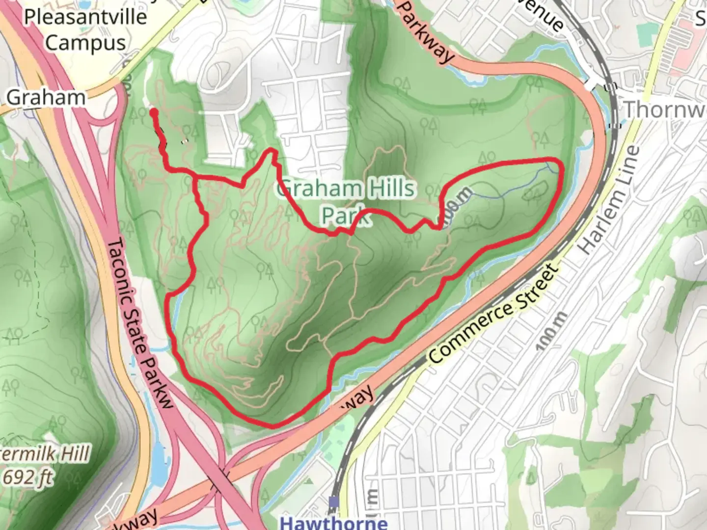 An image depicting the trail Graham Hill Park Loop and its surrounding area.