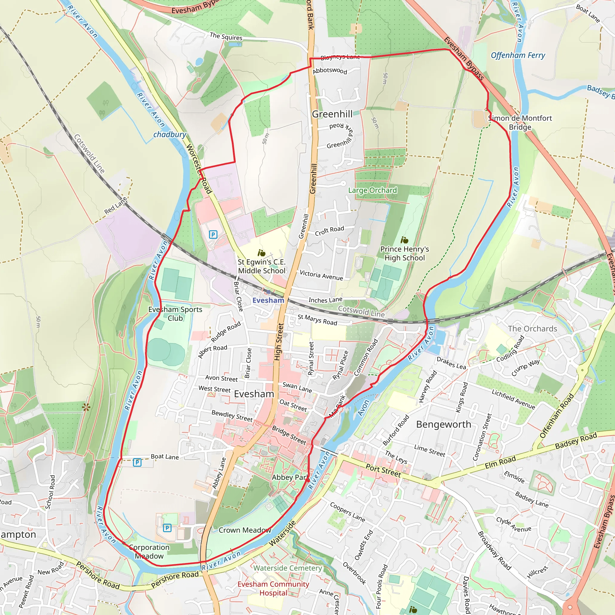 Common Meadow, Hampton Meadow and River Avon Loop mobile static map