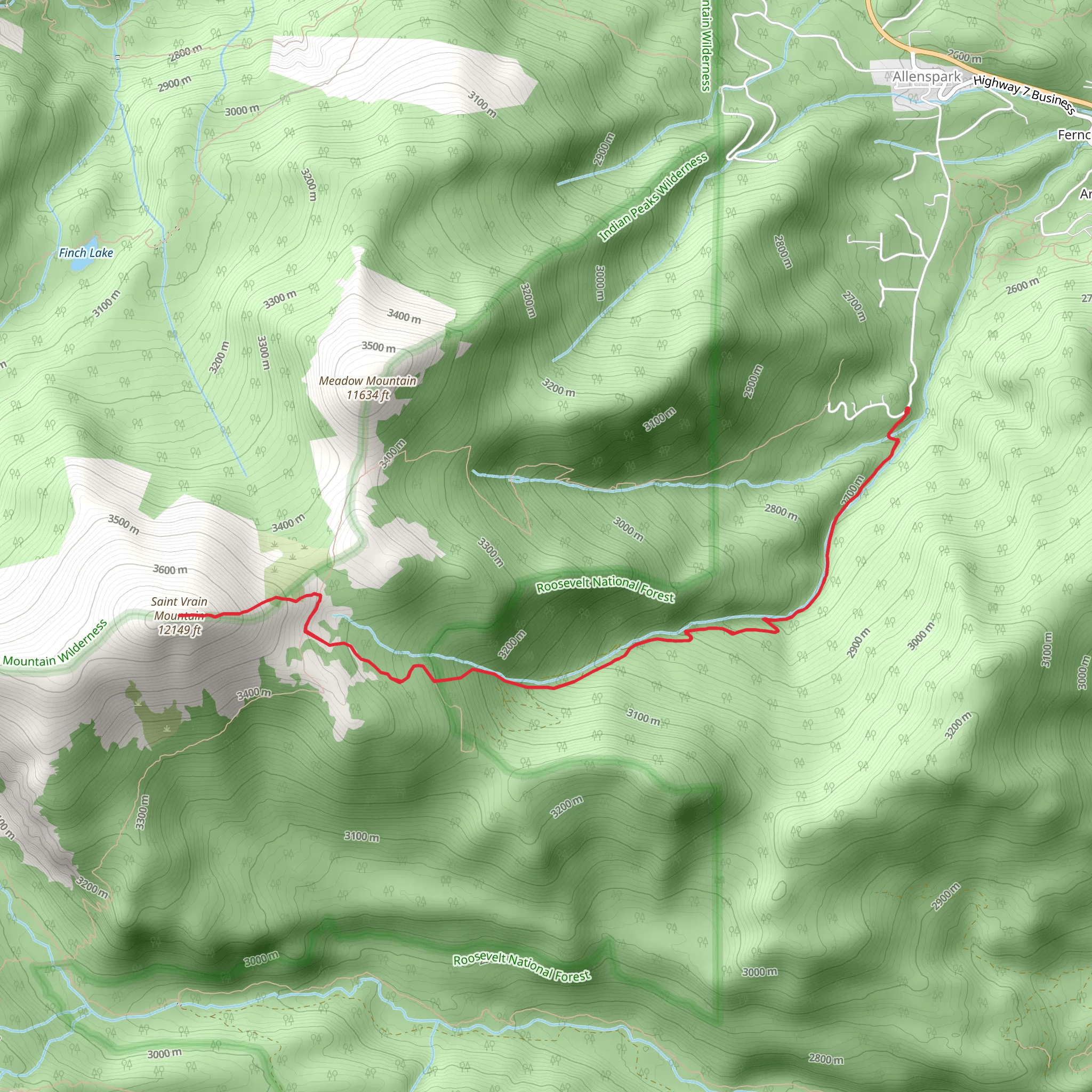 Saint Vrain Mountain via Rock Creek Road mobile static map
