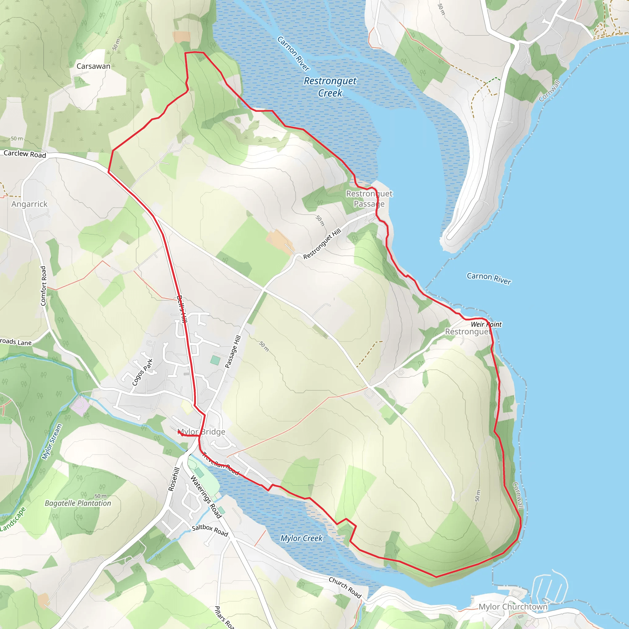 Mylor Bridge to Restronguet Loop mobile static map