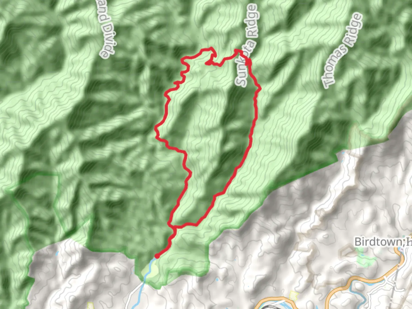 An image depicting the trail Deep Creek, Martins Gap and Indian Creek Loop Trail and its surrounding area.